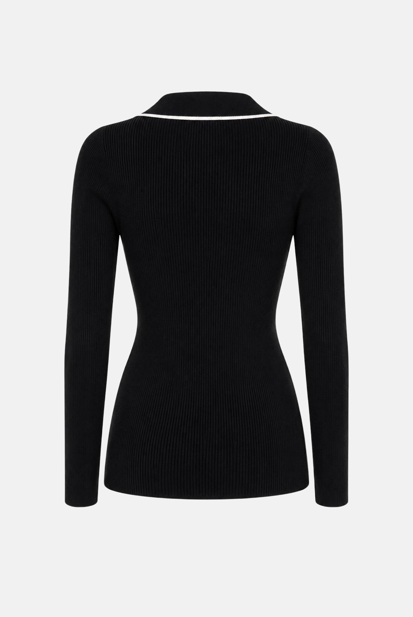 ELISABETTA FRANCHI Polo in lana a costine da donna, colore nero con dettagli burro. MK17B66E2 685 ELISABETTA FRANCHI