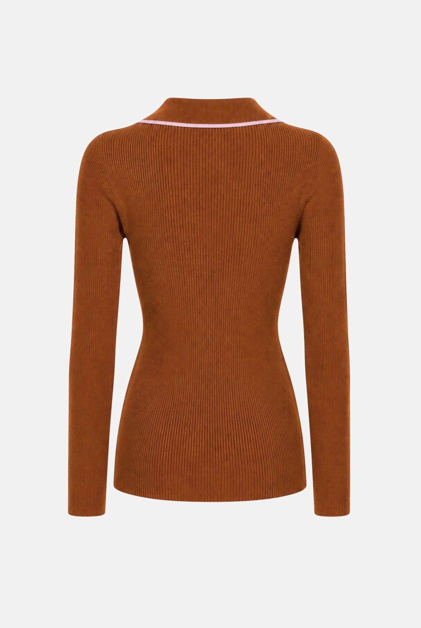 ELISABETTA FRANCHI Polo in lana da donna,color tabacco con dettagli rosa nude. MK17B66E2 FQ4 ELISABETTA FRANCHI