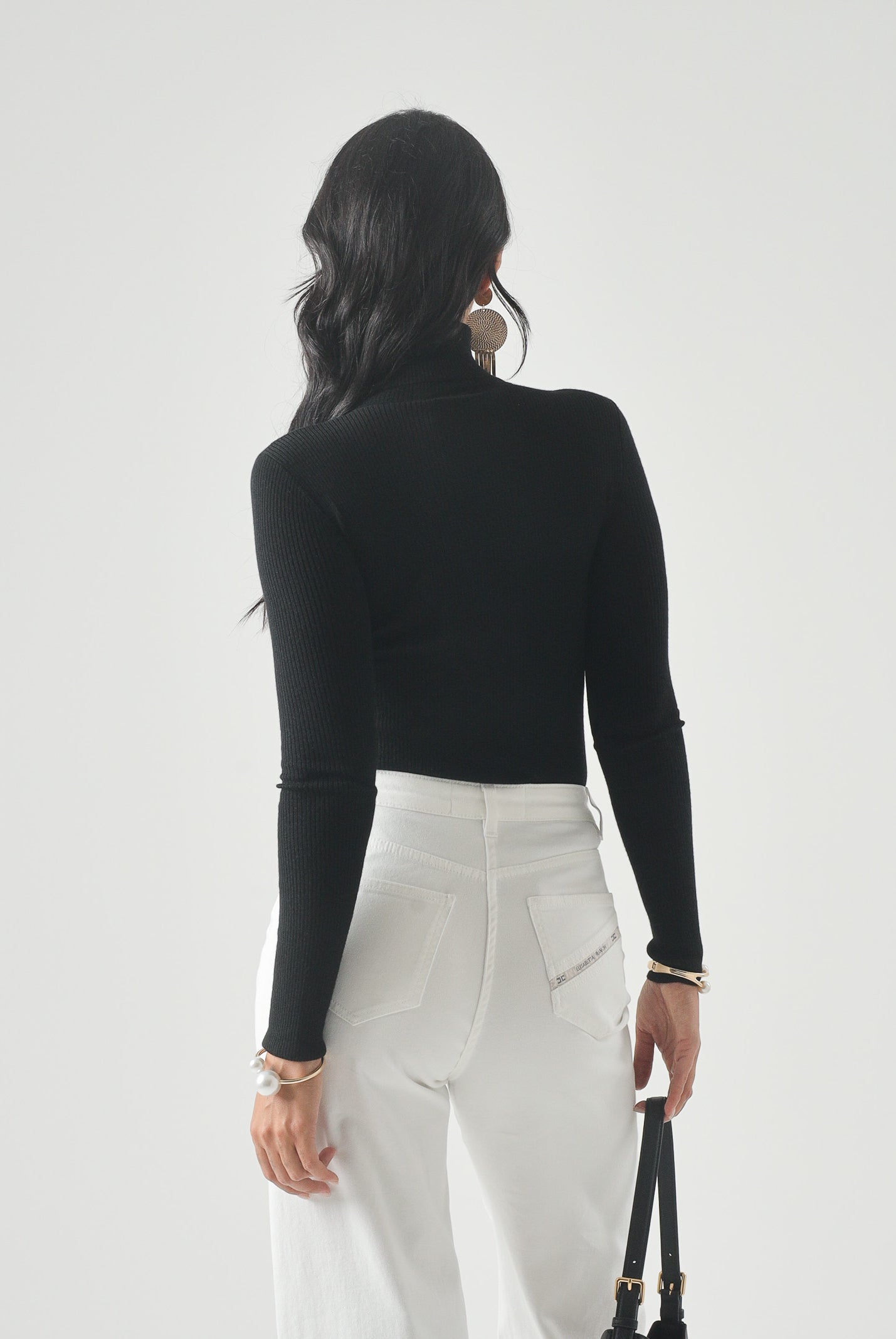 ELISABETTA FRANCHI Dolcevita con logo centrale, colore nero dettagli burro, da donna. MK18B66E2 685 ELISABETTA FRANCHI
