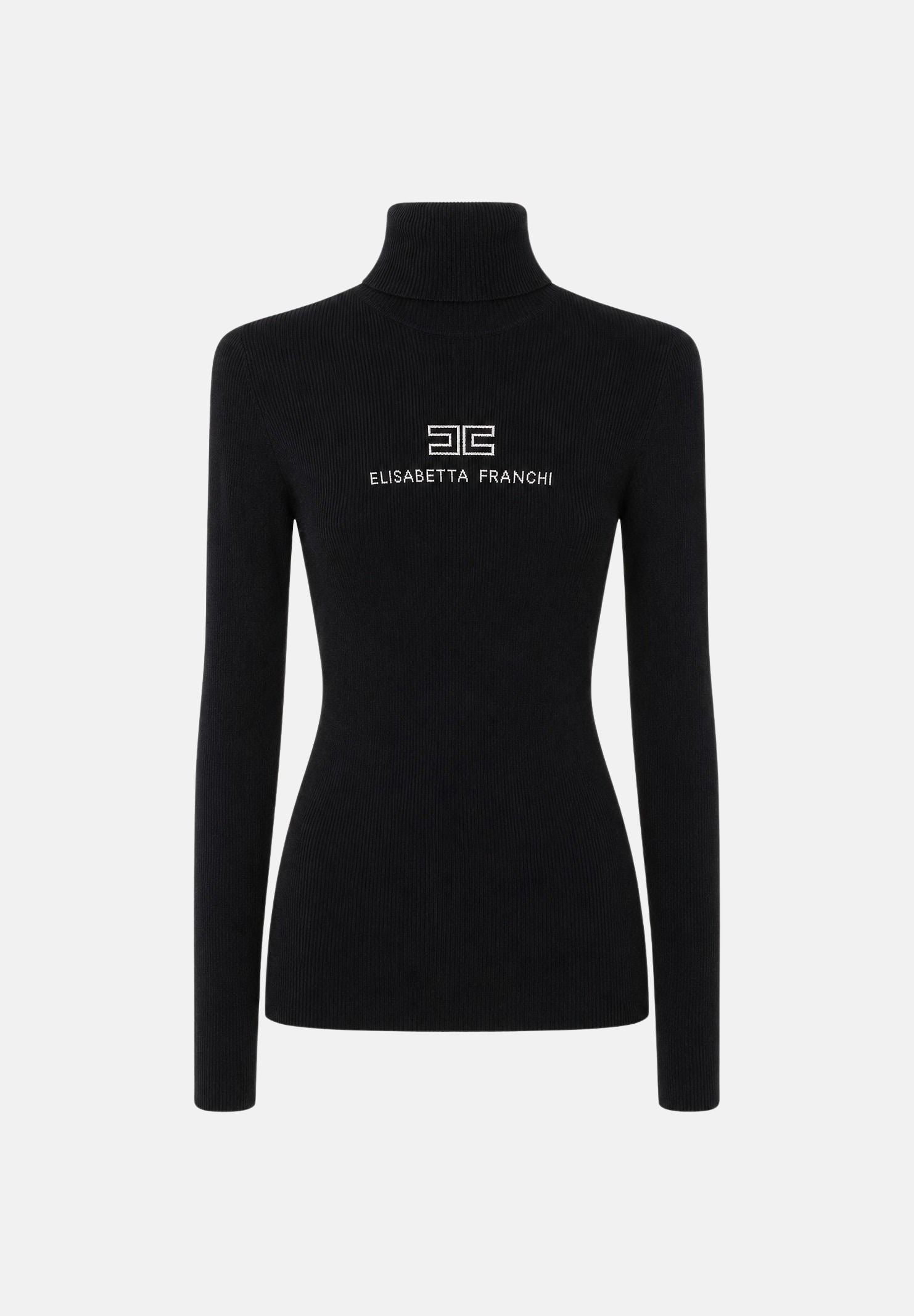 ELISABETTA FRANCHI Dolcevit, nero dettagli burro, da donna <BR/>con logo e lettering a contrasto sul petto. MK18B66E2 685 ELISABETTA FRANCHI