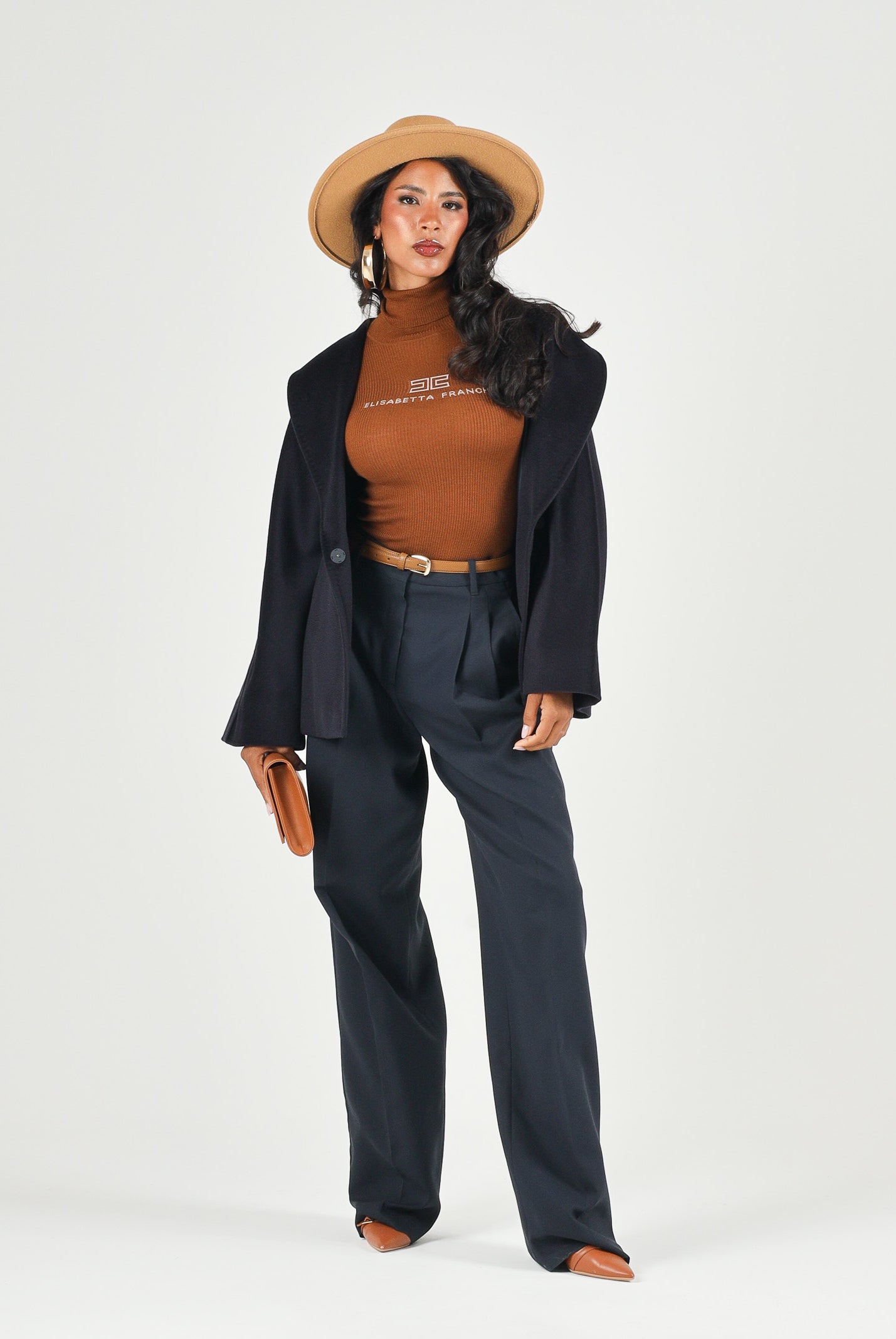 ELISABETTA FRANCHI Dolcevita, sigaro-marrone dettagli nude da donna con logo centrale<BR/> MK18B66E2 FQ4 ELISABETTA FRANCHI