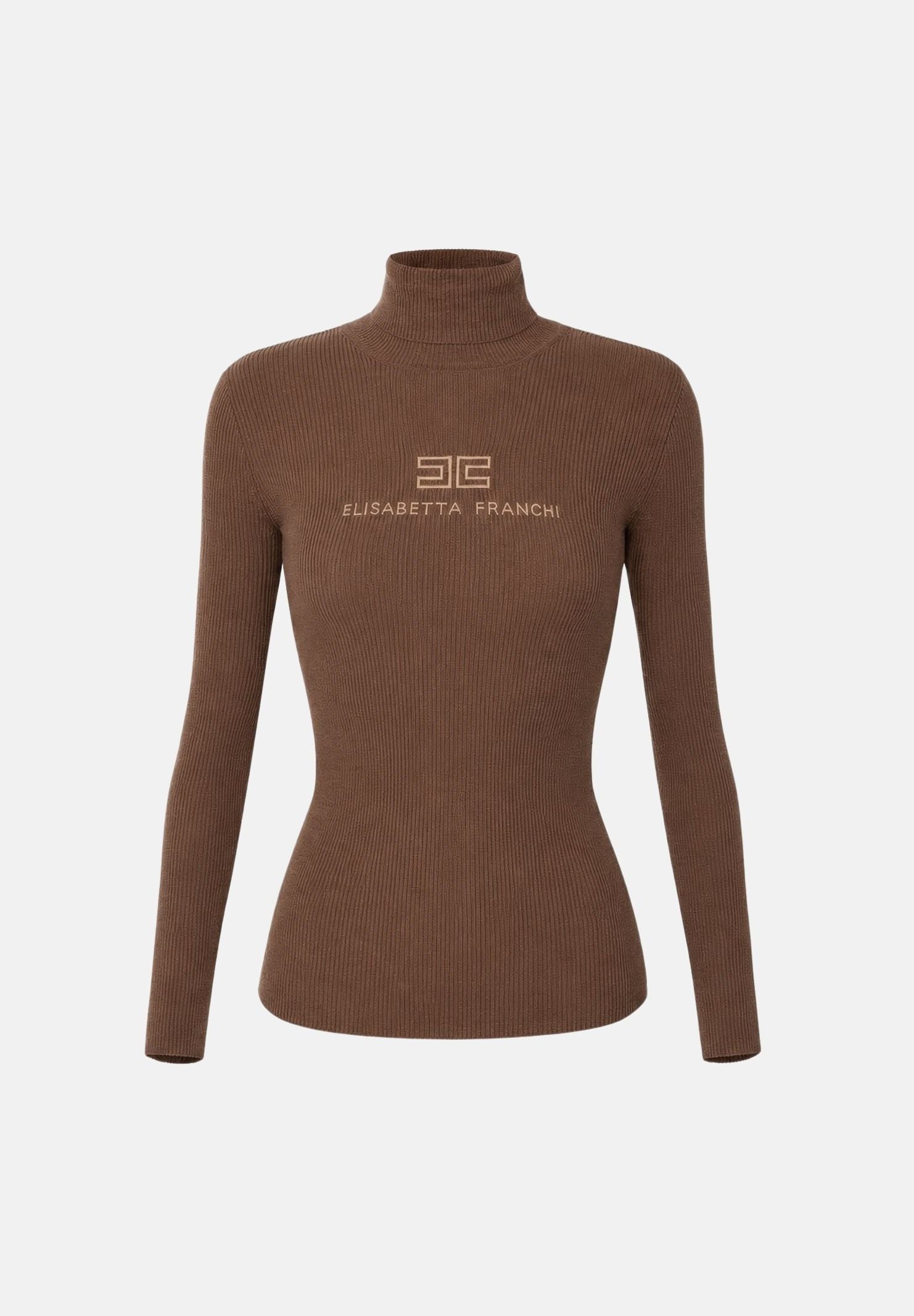 ELISABETTA FRANCHI Dolcevita, sigaro-marrone dettagli nude da donna con logo centrale<BR/> MK18B66E2 FQ4 ELISABETTA FRANCHI