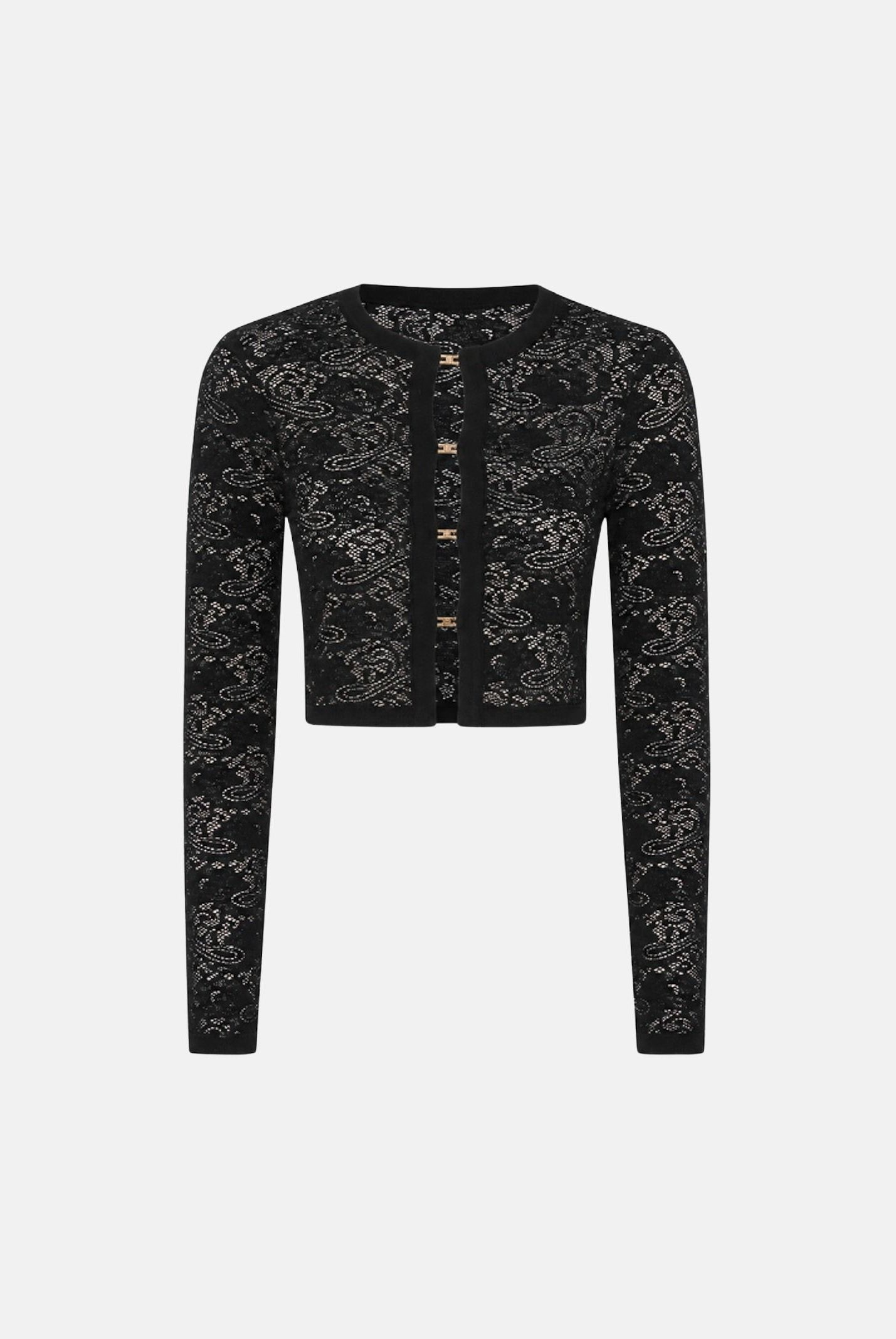 ELISABETTA FRANCHI Cardigan corto CARDIGAN CORTO IN PIZZO CON BOTTONI LOGATI Nero-Pelle, nero, donna. MK29Q66E2 FR9 ELISABETTA FRANCHI