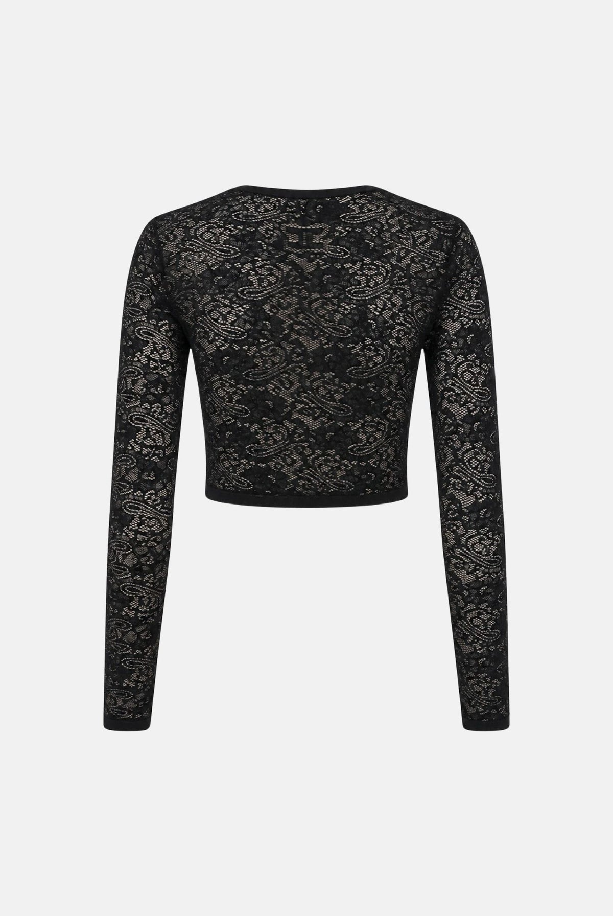 ELISABETTA FRANCHI Cardigan corto nero da donna con motivo floreale effetto pizzo e trasparenze. MK29Q66E2 FR9 ELISABETTA FRANCHI