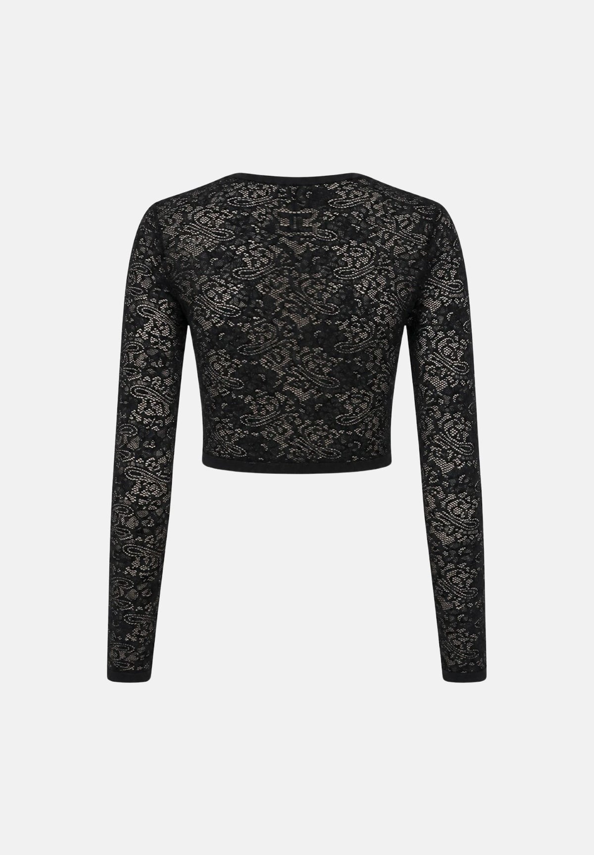 ELISABETTA FRANCHI Cardigan corto nero da donna con motivo floreale effetto pizzo e trasparenze. MK29Q66E2 FR9 ELISABETTA FRANCHI