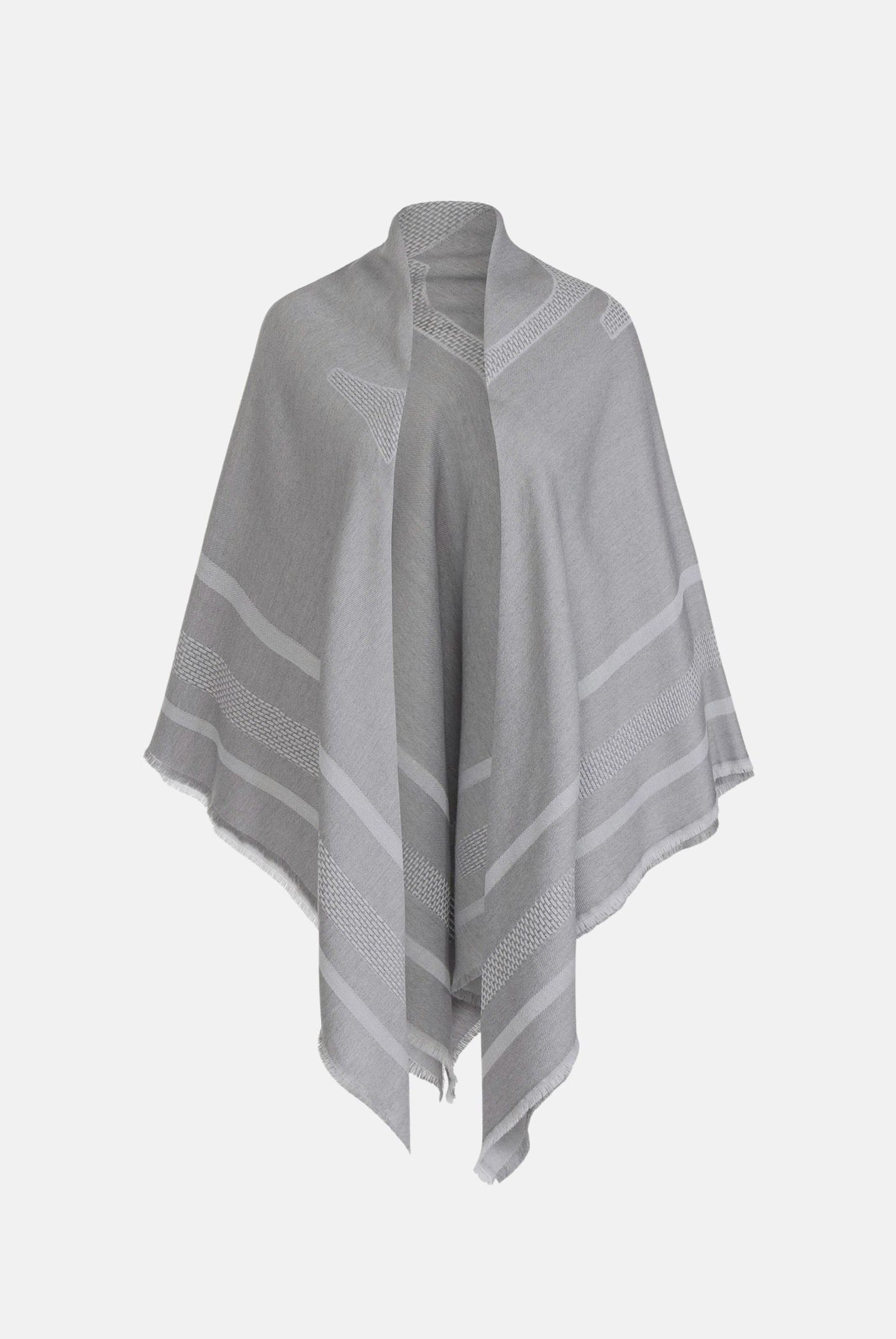 ELISABETTA FRANCHI Sciarpa in lana grigio melange-avorio da donna <BR/>con maxi logo centrale, profili a contrasto e frange. MT01F66E2 G41 ELISABETTA FRANCHI