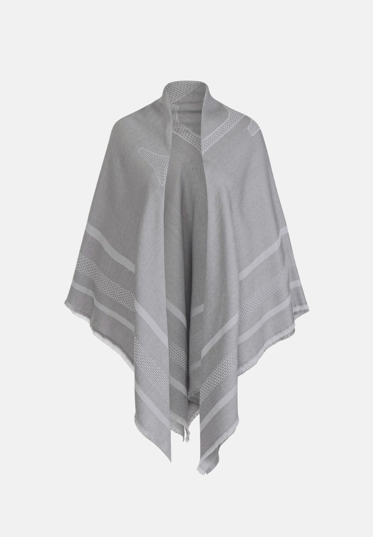 ELISABETTA FRANCHI Sciarpa in lana grigio melange-avorio da donna <BR/>con maxi logo centrale, profili a contrasto e frange. MT01F66E2 G41 ELISABETTA FRANCHI