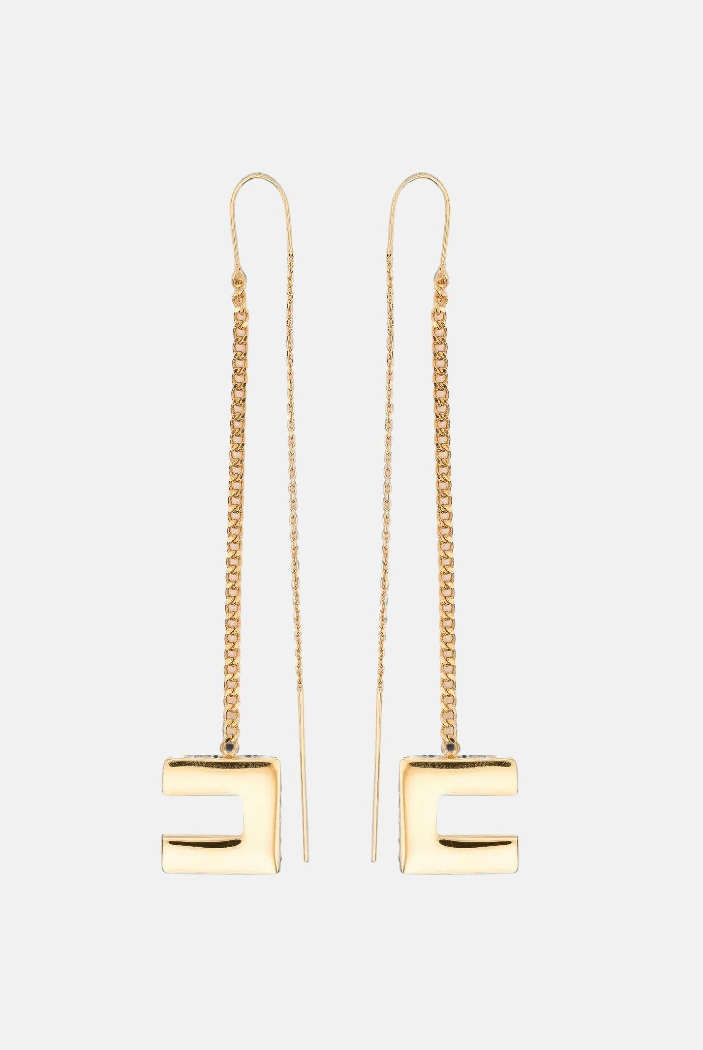 ELISABETTA FRANCHI Orecchini PASSAFILO oro giallo da donna con catena, cristalli e dettaglio logo pendente. OR33A66E2 U95 ELISABETTA FRANCHI