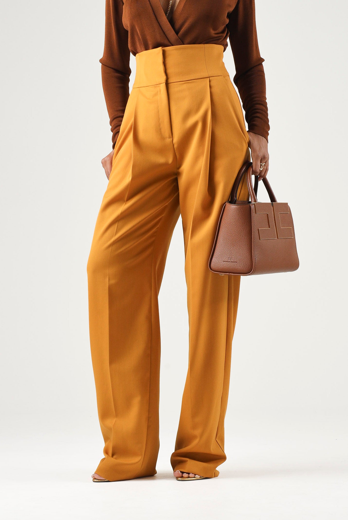ELISABETTA FRANCHI Pantaloni a palazzo IN GABARDINA arancio da donna con linea ampia e piega stirata frontale PA17966E2 940 ELISABETTA FRANCHI
