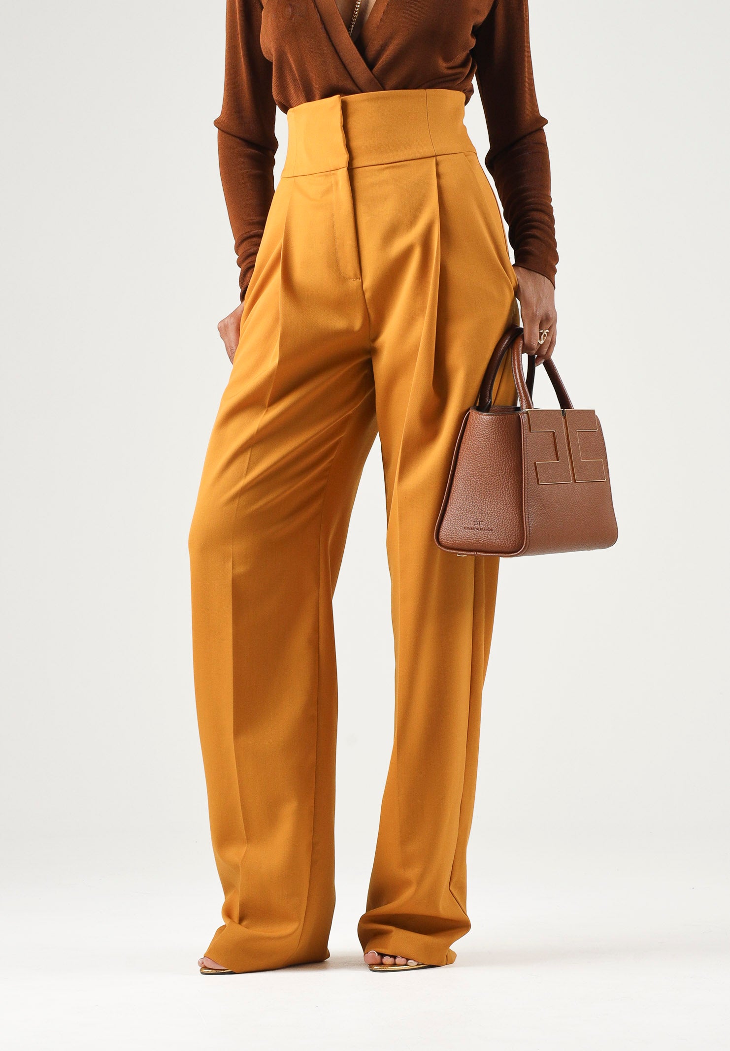 ELISABETTA FRANCHI Pantaloni a palazzo IN GABARDINA arancio da donna con linea ampia e piega stirata frontale PA17966E2 940 ELISABETTA FRANCHI