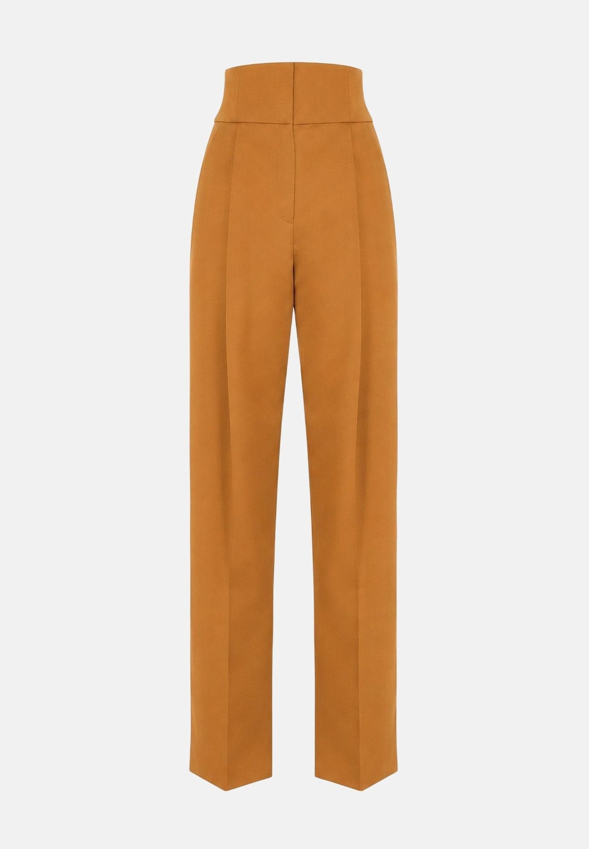ELISABETTA FRANCHI Pantaloni a palazzo IN GABARDINA ambra- giallo ocra da donna con linea ampia e piega stirata frontale PA17966E2 940 ELISABETTA FRANCHI