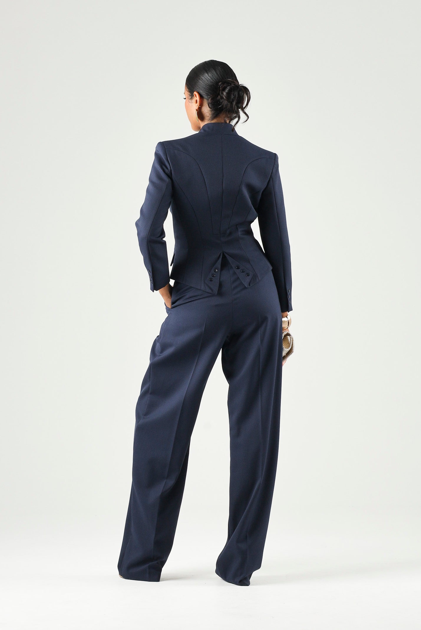 ELISABETTA FRANCHI Pantaloni in GABARDINA navy-blu da donna con linea ampia e piega stirata frontale<BR/> PA17966E2 B75 ELISABETTA FRANCHI