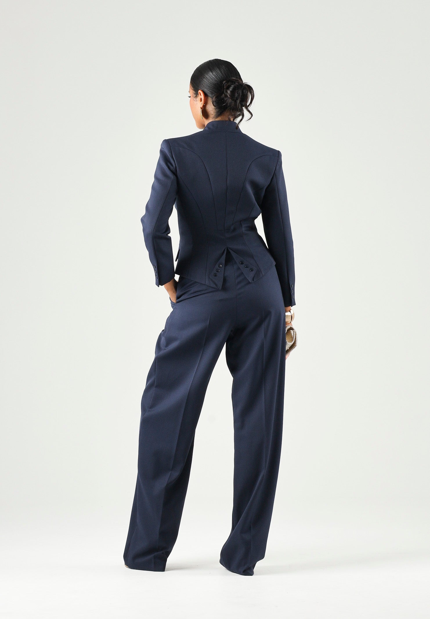 ELISABETTA FRANCHI Pantaloni in GABARDINA navy-blu da donna con linea ampia e piega stirata frontale<BR/> PA17966E2 B75 ELISABETTA FRANCHI