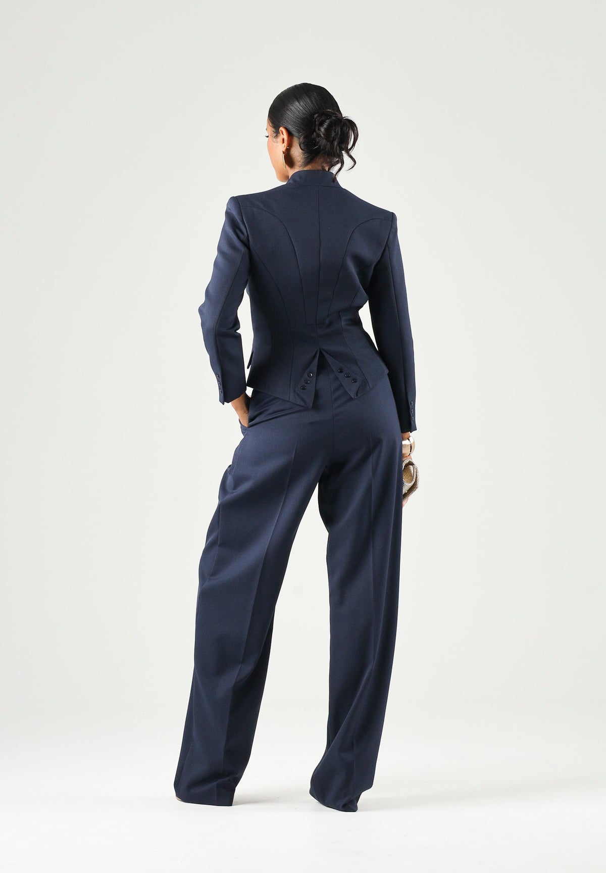 ELISABETTA FRANCHI Pantaloni in GABARDINA navy-blu da donna con linea ampia e piega stirata frontale<BR/> PA17966E2 B75 ELISABETTA FRANCHI
