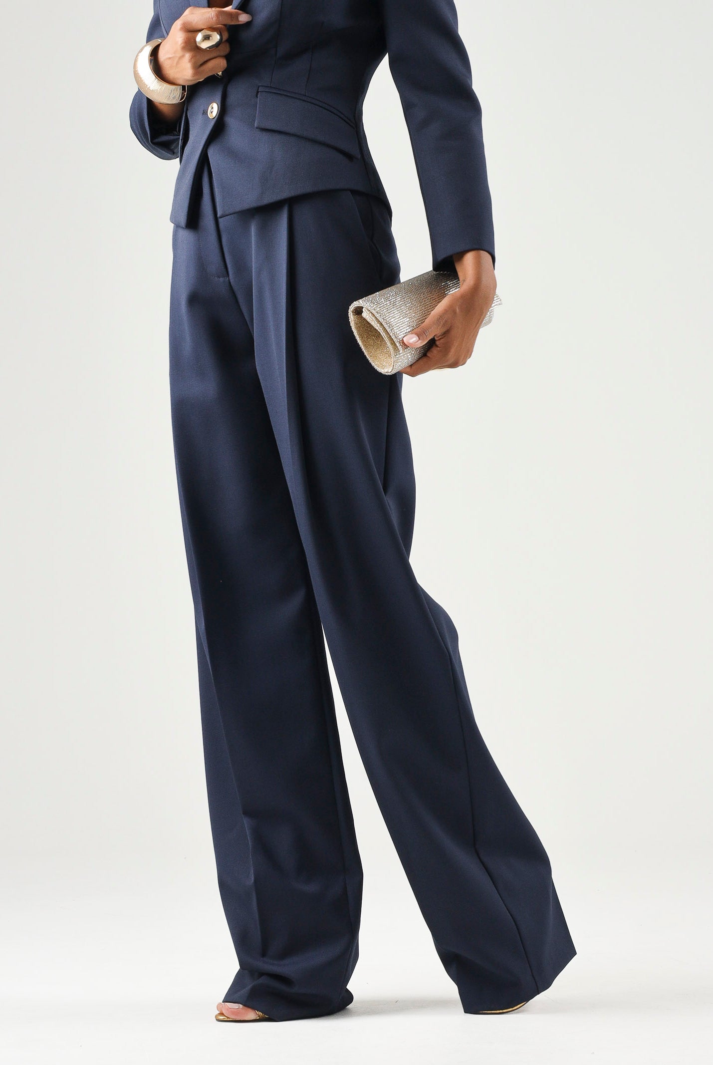 ELISABETTA FRANCHI Pantaloni in GABARDINA navy-blu da donna con linea ampia e piega stirata frontale<BR/> PA17966E2 B75 ELISABETTA FRANCHI