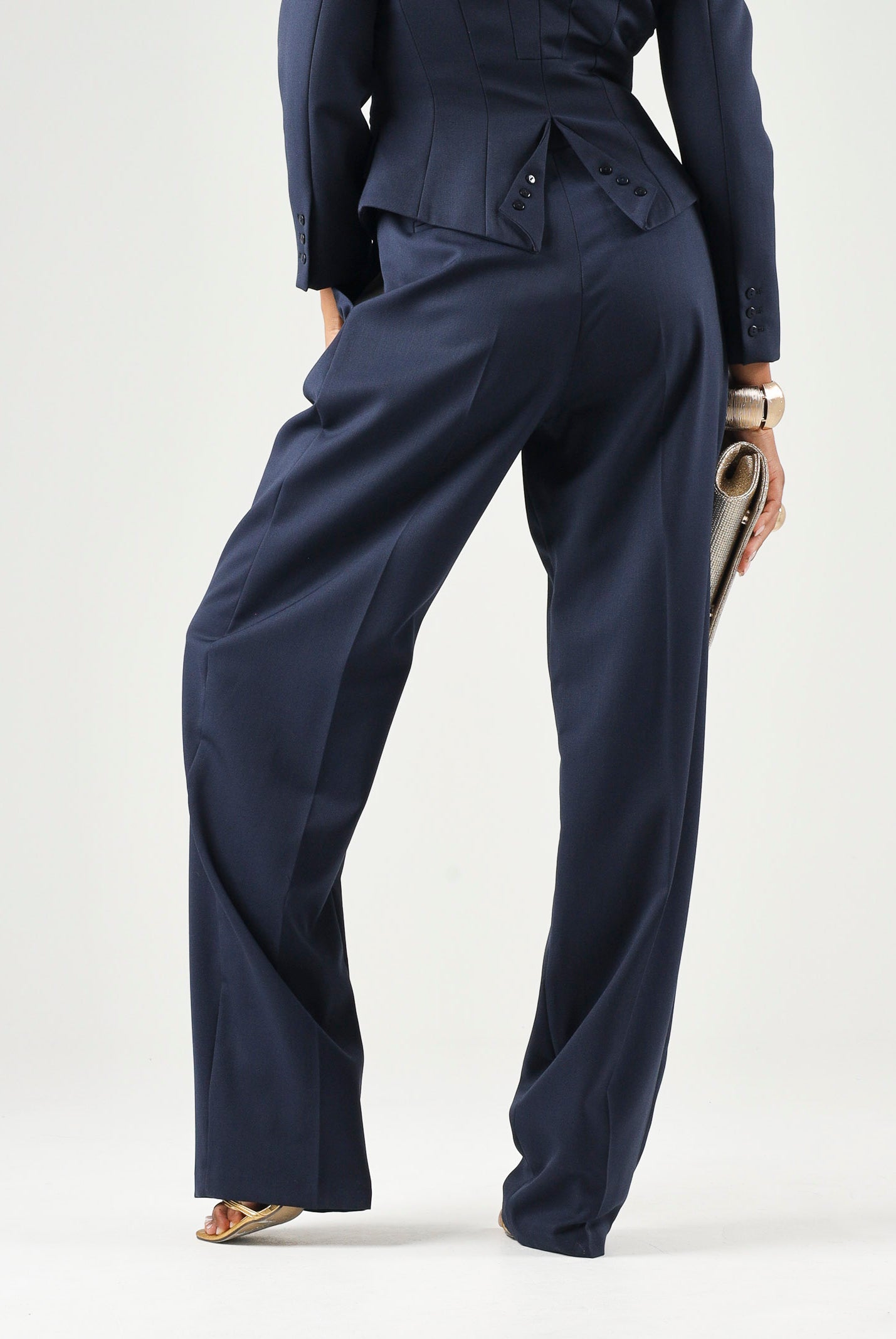 ELISABETTA FRANCHI Pantaloni in GABARDINA navy-blu da donna con linea ampia e piega stirata frontale<BR/> PA17966E2 B75 ELISABETTA FRANCHI