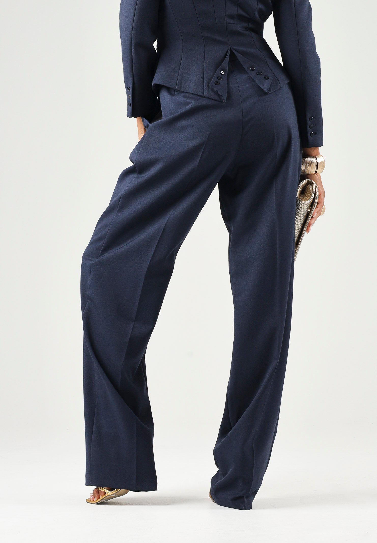 ELISABETTA FRANCHI Pantaloni in GABARDINA navy-blu da donna con linea ampia e piega stirata frontale<BR/> PA17966E2 B75 ELISABETTA FRANCHI