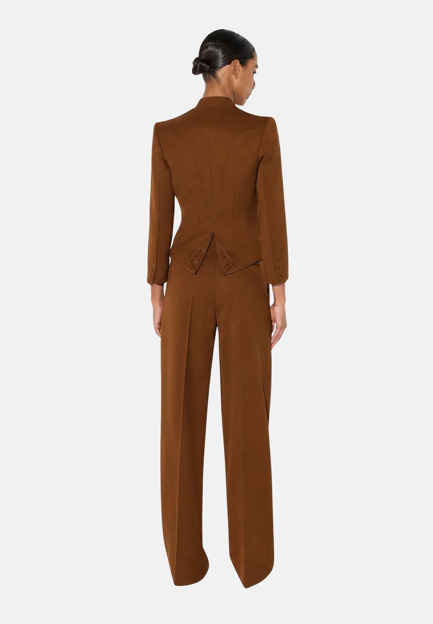 ELISABETTA FRANCHI Pantaloni a palazzo in GABARDINA sigaro marrone da donna con linea ampia e piega stirata frontale PA17966E2 FK3 ELISABETTA FRANCHI
