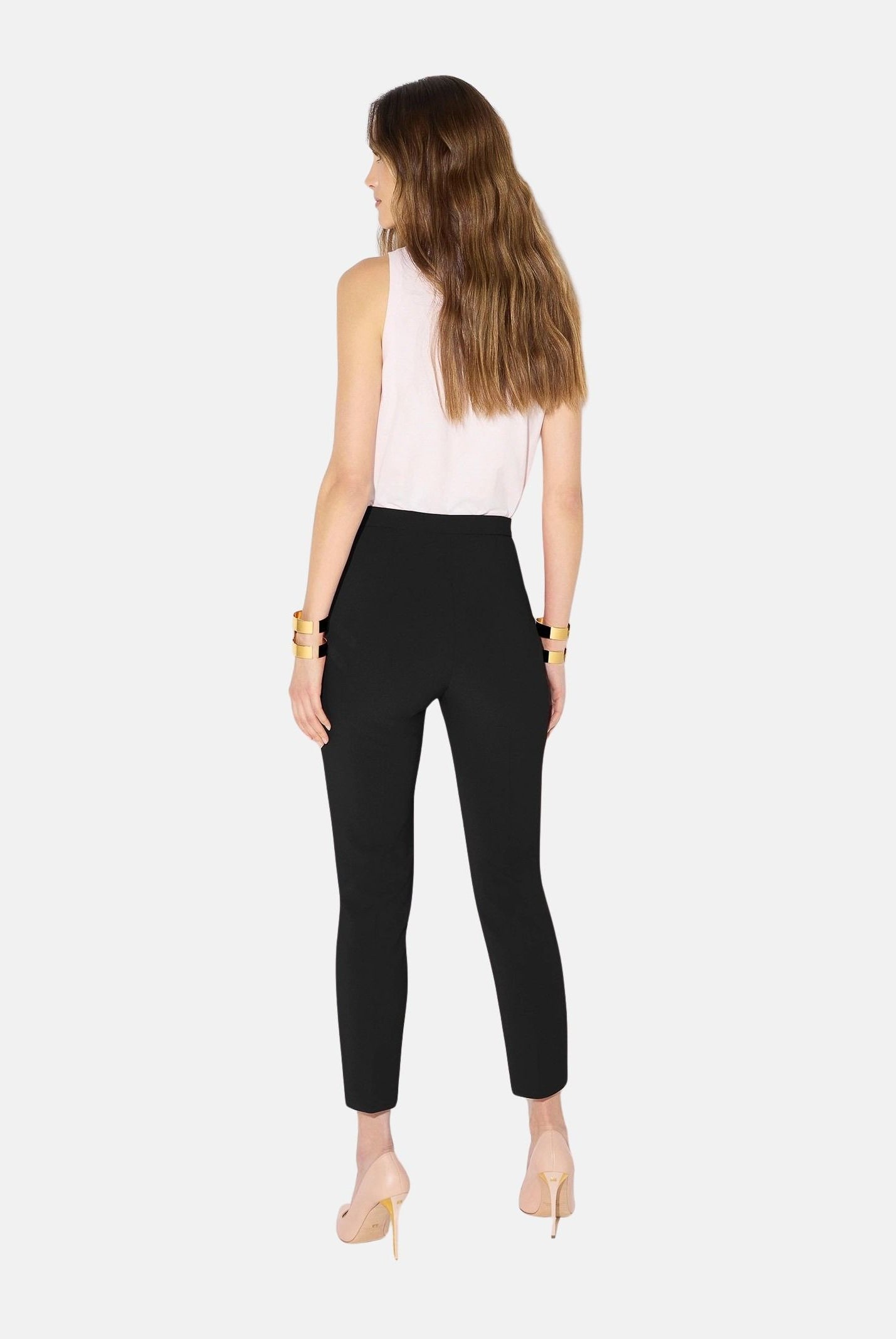 ELISABETTA FRANCHI Pantalone IN DOPPIO CRÊPE STRETCH nero da donna con morsetto logo PA19566E2 110 ELISABETTA FRANCHI