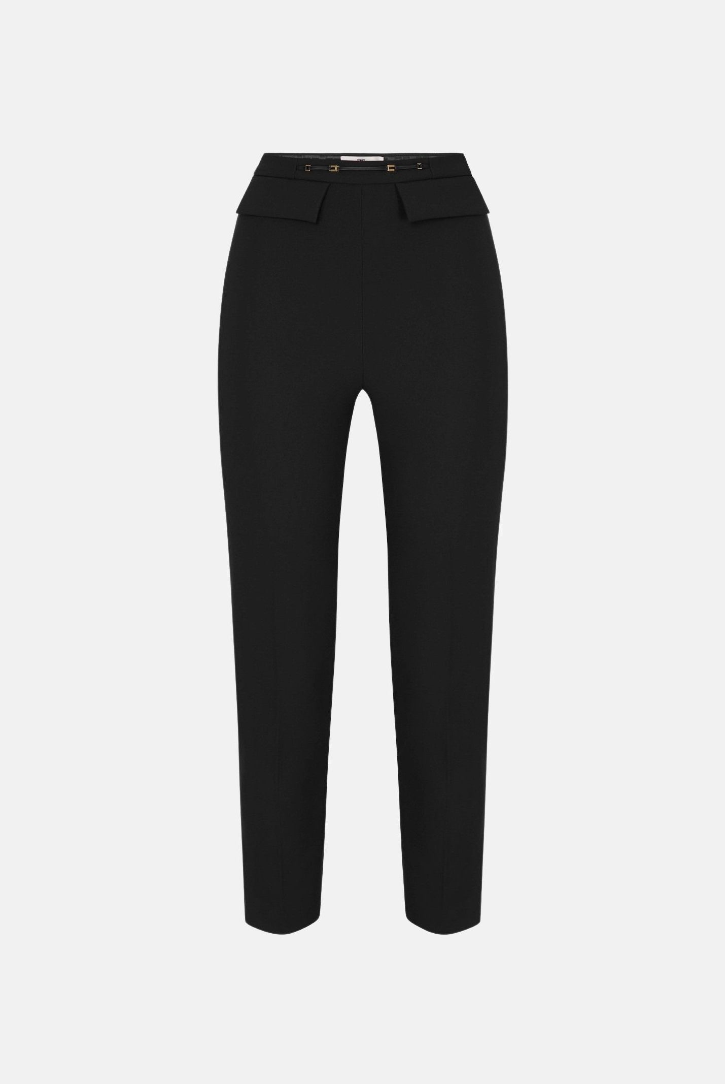 ELISABETTA FRANCHI Pantalone IN DOPPIO CRÊPE STRETCH nero da donna con morsetto logo PA19566E2 110 ELISABETTA FRANCHI