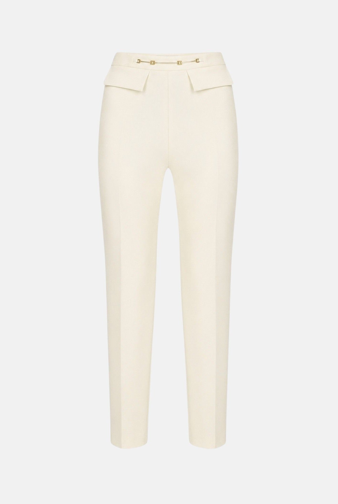 ELISABETTA FRANCHI Pantaloni IN DOPPIO CRÊPE STRETCH Avorio- burro da donna con accessorio morsetto logato PA19566E2 360 ELISABETTA FRANCHI