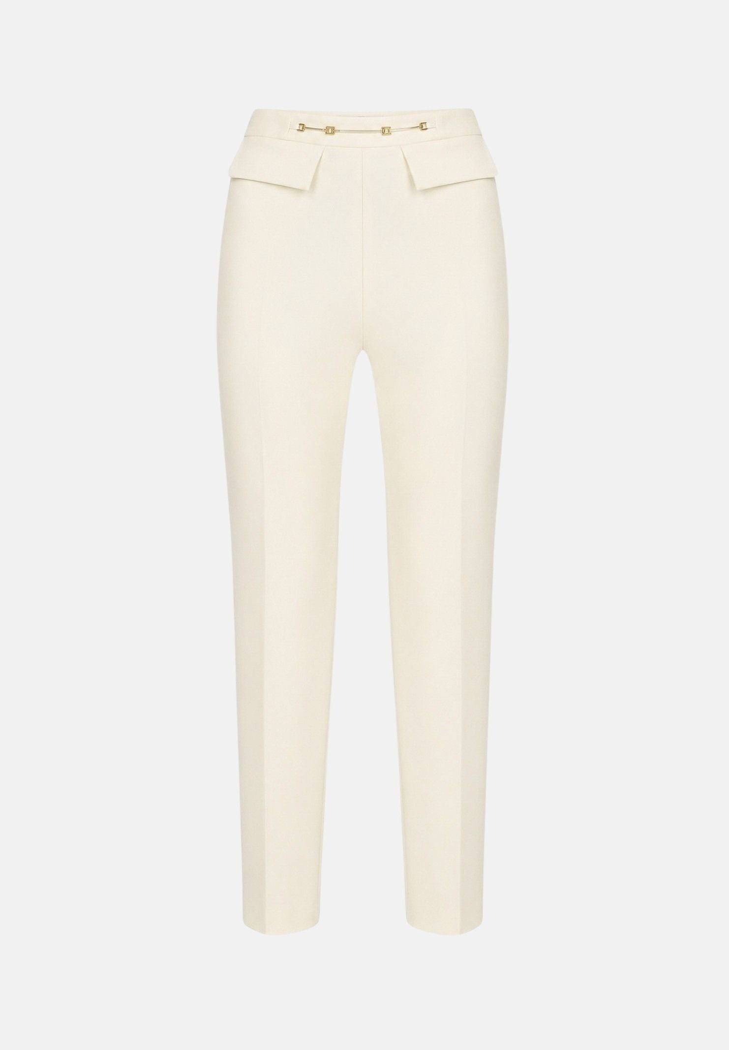 ELISABETTA FRANCHI Pantaloni IN DOPPIO CRÊPE STRETCH Avorio- burro da donna con accessorio morsetto logato PA19566E2 360 ELISABETTA FRANCHI