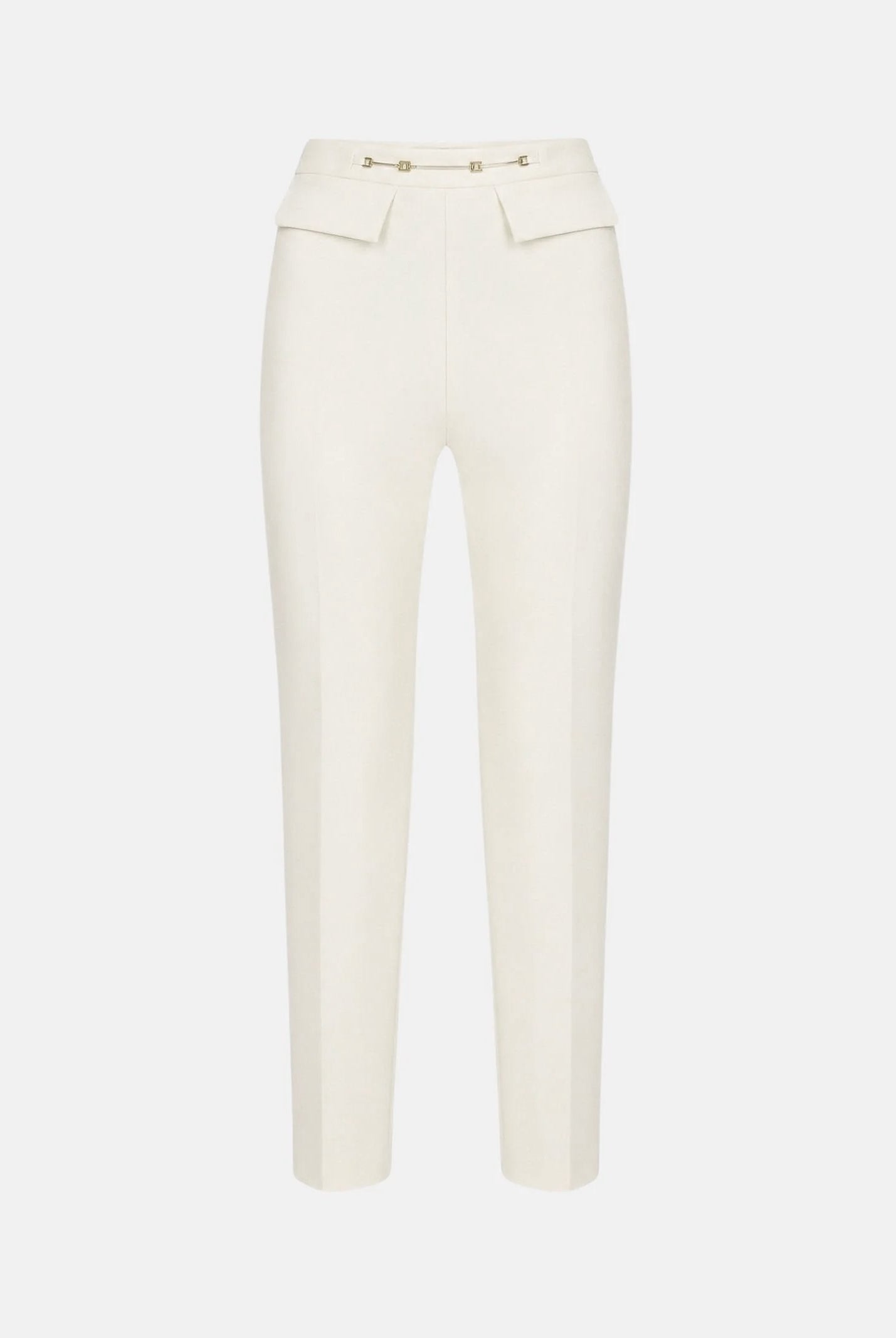 ELISABETTA FRANCHI Pantaloni IN DOPPIO CRÊPE STRETCH Avorio- burro da donna con accessorio morsetto logato PA19566E2 360 ELISABETTA FRANCHI
