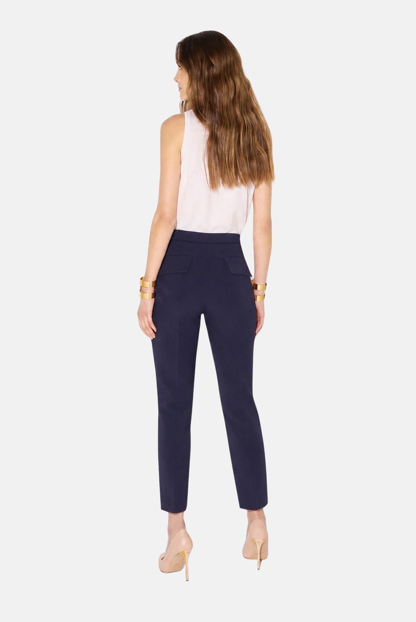 ELISABETTA FRANCHI Pantalone IN DOPPIO CRÊPE STRETCH blu da donna con morsetto logo PA19566E2 H88 ELISABETTA FRANCHI