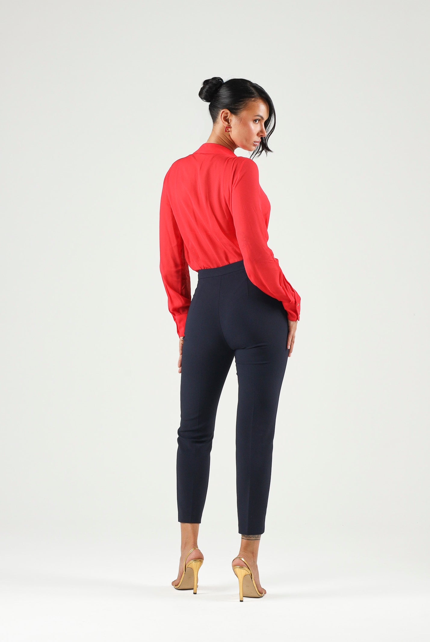 ELISABETTA FRANCHI Pantalone IN DOPPIO CRÊPE STRETCH blu da donna con morsetto logo PA19566E2 H88 ELISABETTA FRANCHI