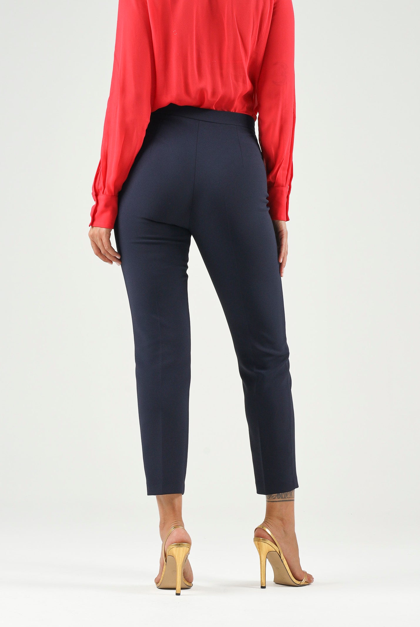 ELISABETTA FRANCHI Pantalone IN DOPPIO CRÊPE STRETCH blu da donna con morsetto logo PA19566E2 H88 ELISABETTA FRANCHI