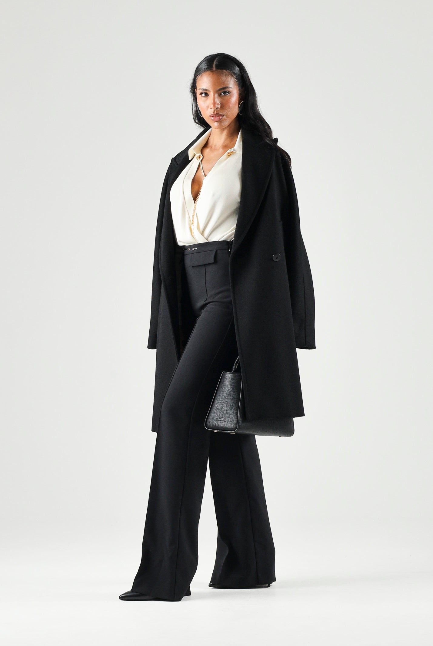 ELISABETTA FRANCHI Pantalone IN DOPPIO CRÊPE STRETCH nero da donna con morsetto logo PA19666E2 110 ELISABETTA FRANCHI