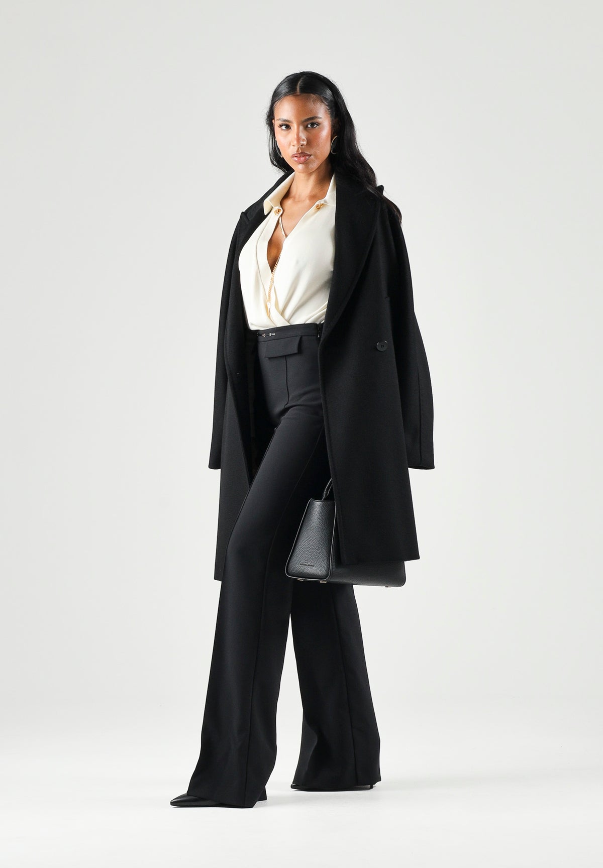 ELISABETTA FRANCHI Pantalone IN DOPPIO CRÊPE STRETCH nero da donna con morsetto logo PA19666E2 110 ELISABETTA FRANCHI