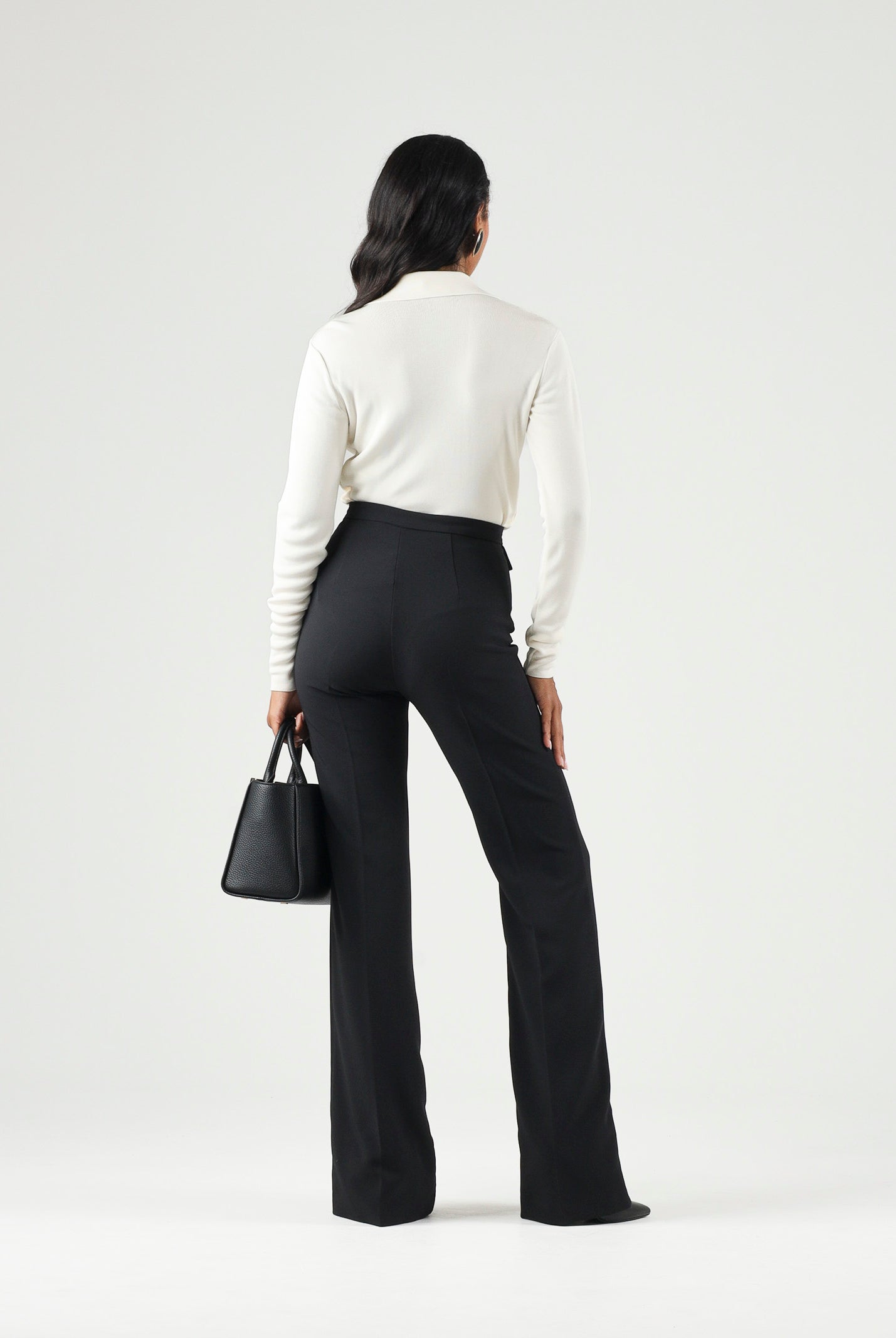 ELISABETTA FRANCHI Pantalone IN DOPPIO CRÊPE STRETCH nero da donna con morsetto logo PA19666E2 110 ELISABETTA FRANCHI