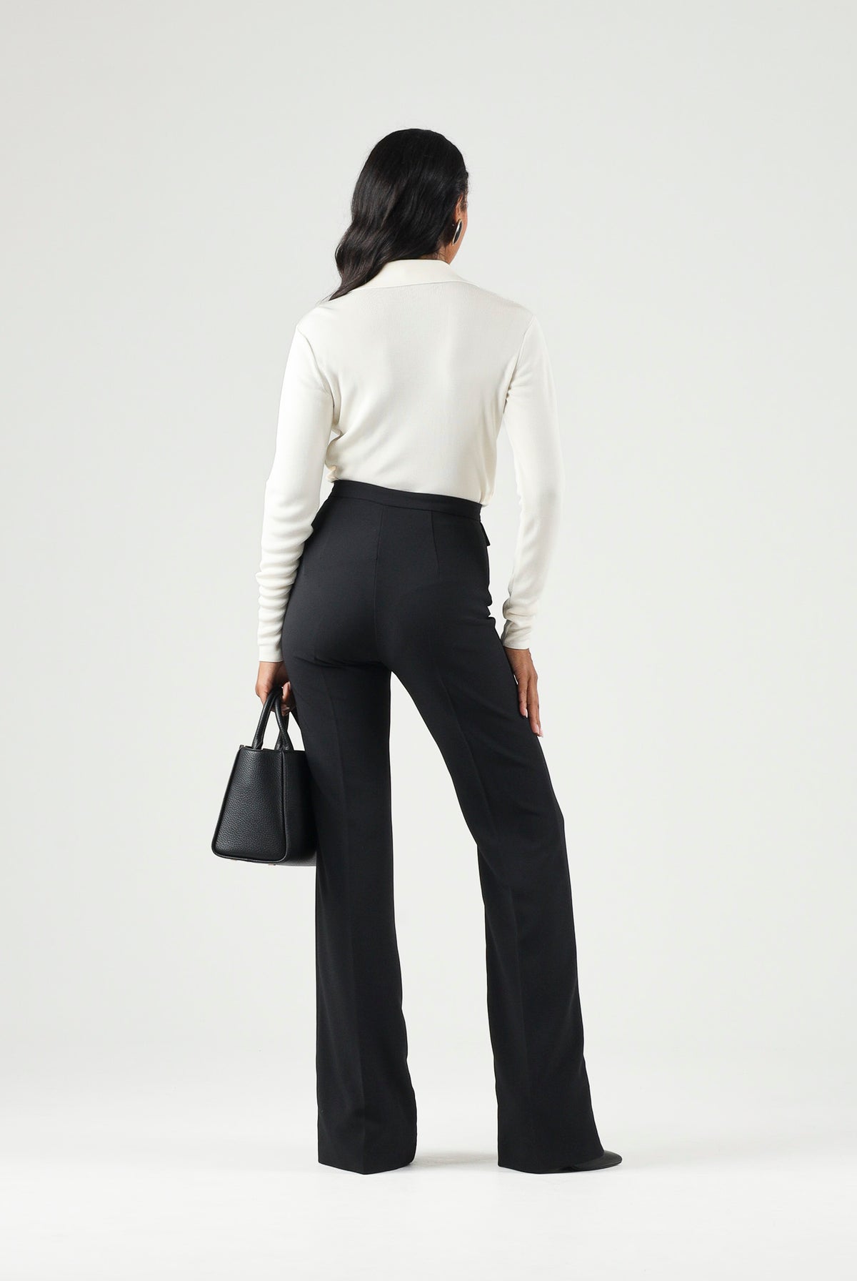 ELISABETTA FRANCHI Pantaloni IN DOPPIO CRÊPE STRETCH nero da donna con morsetto logo PA19666E2 110 ELISABETTA FRANCHI
