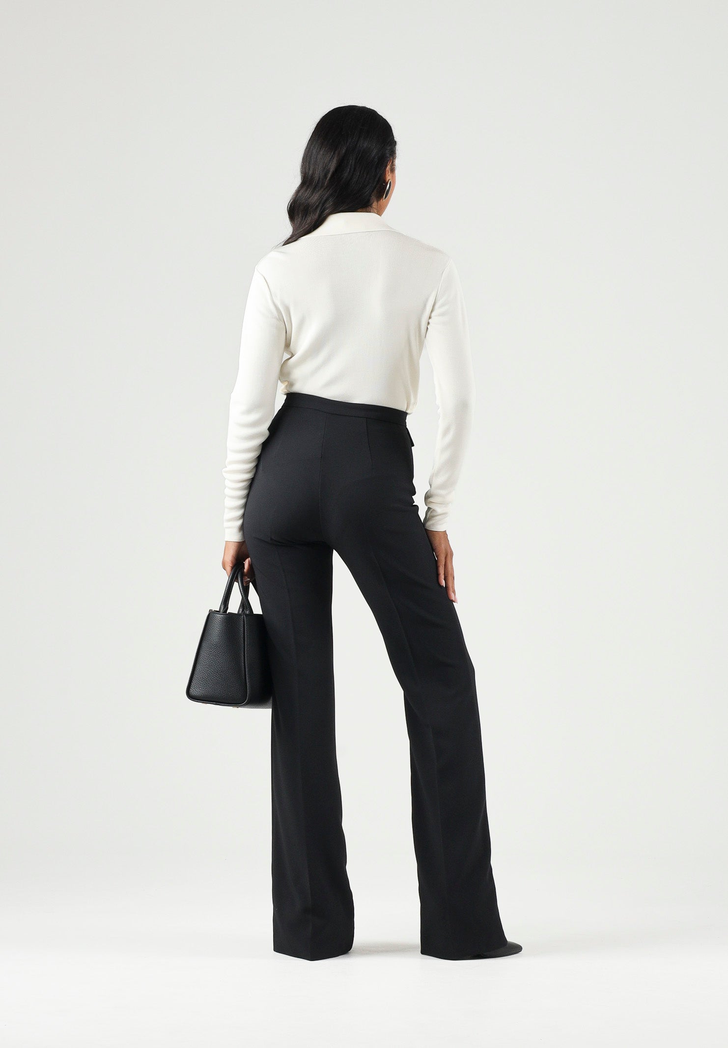 ELISABETTA FRANCHI Pantalone IN DOPPIO CRÊPE STRETCH nero da donna con morsetto logo PA19666E2 110 ELISABETTA FRANCHI