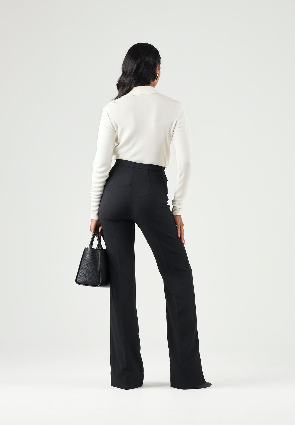 ELISABETTA FRANCHI Pantalone IN DOPPIO CRÊPE STRETCH nero da donna con morsetto logo PA19666E2 110 ELISABETTA FRANCHI