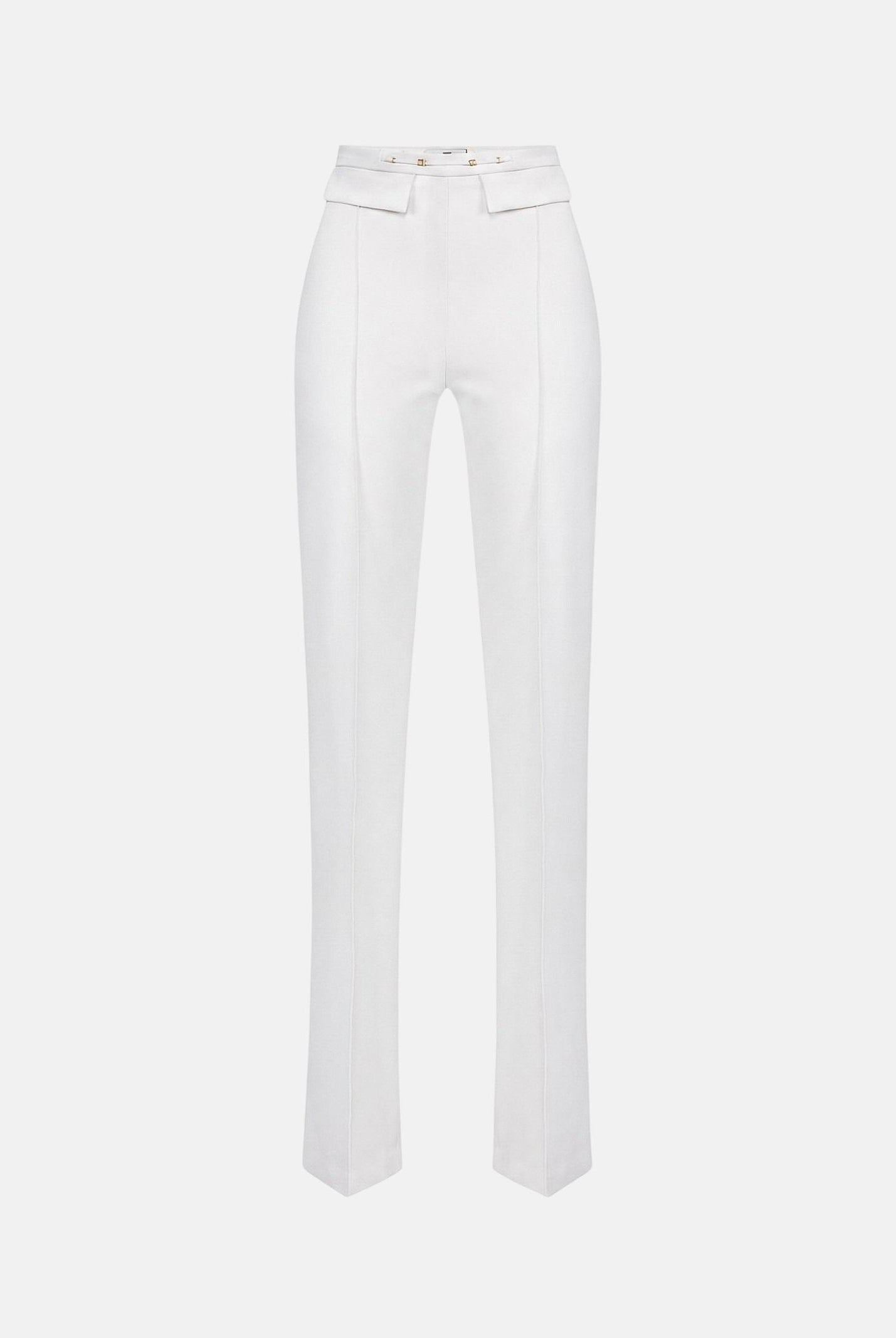 ELISABETTA FRANCHI Pantalone IN DOPPIO CRÊPE STRETCH avorio da donna con morsetto logo PA19666E2 360 ELISABETTA FRANCHI