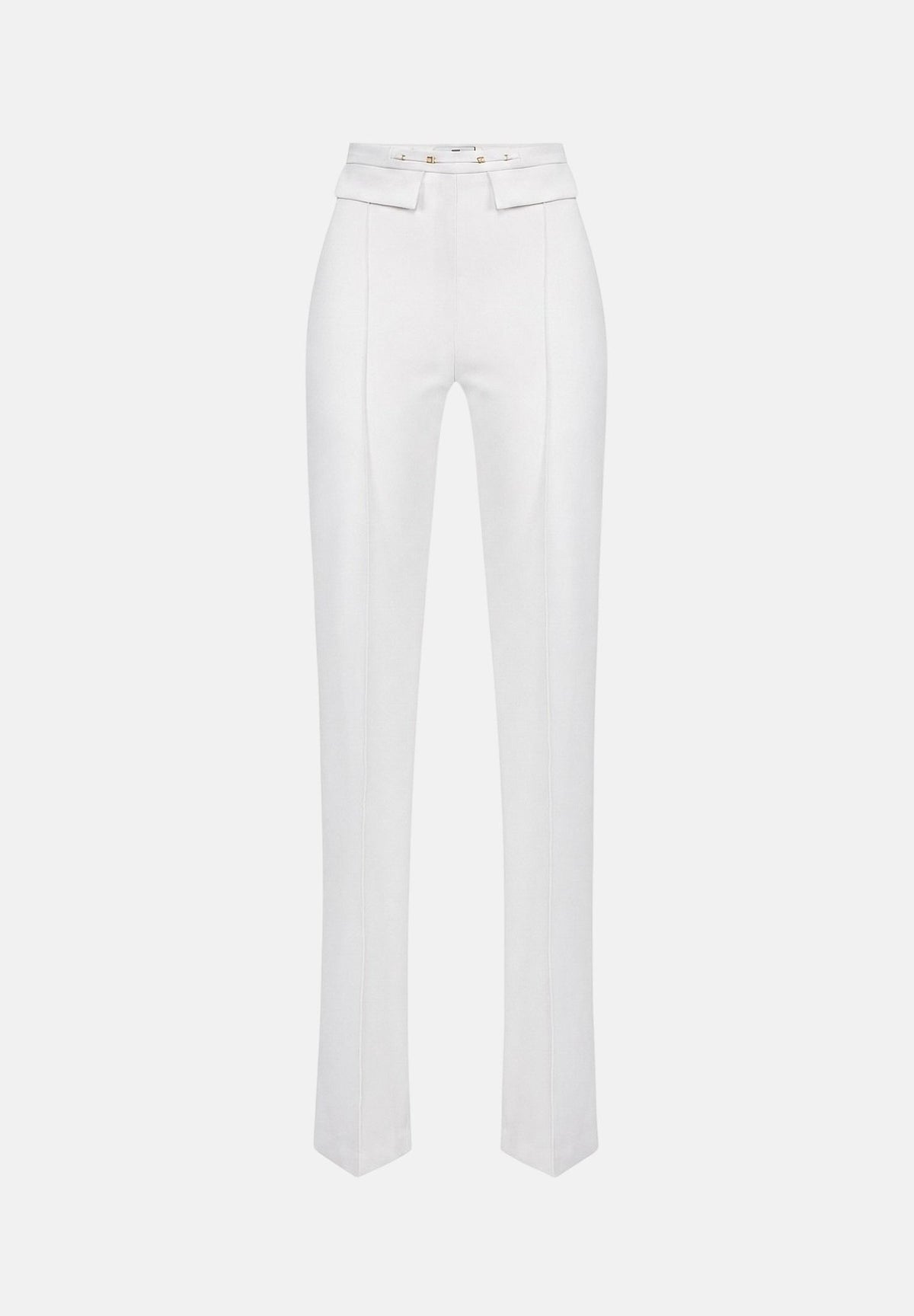 ELISABETTA FRANCHI Pantaloni IN DOPPIO CRÊPE STRETCH avorio da donna con morsetto logo PA19666E2 360 ELISABETTA FRANCHI