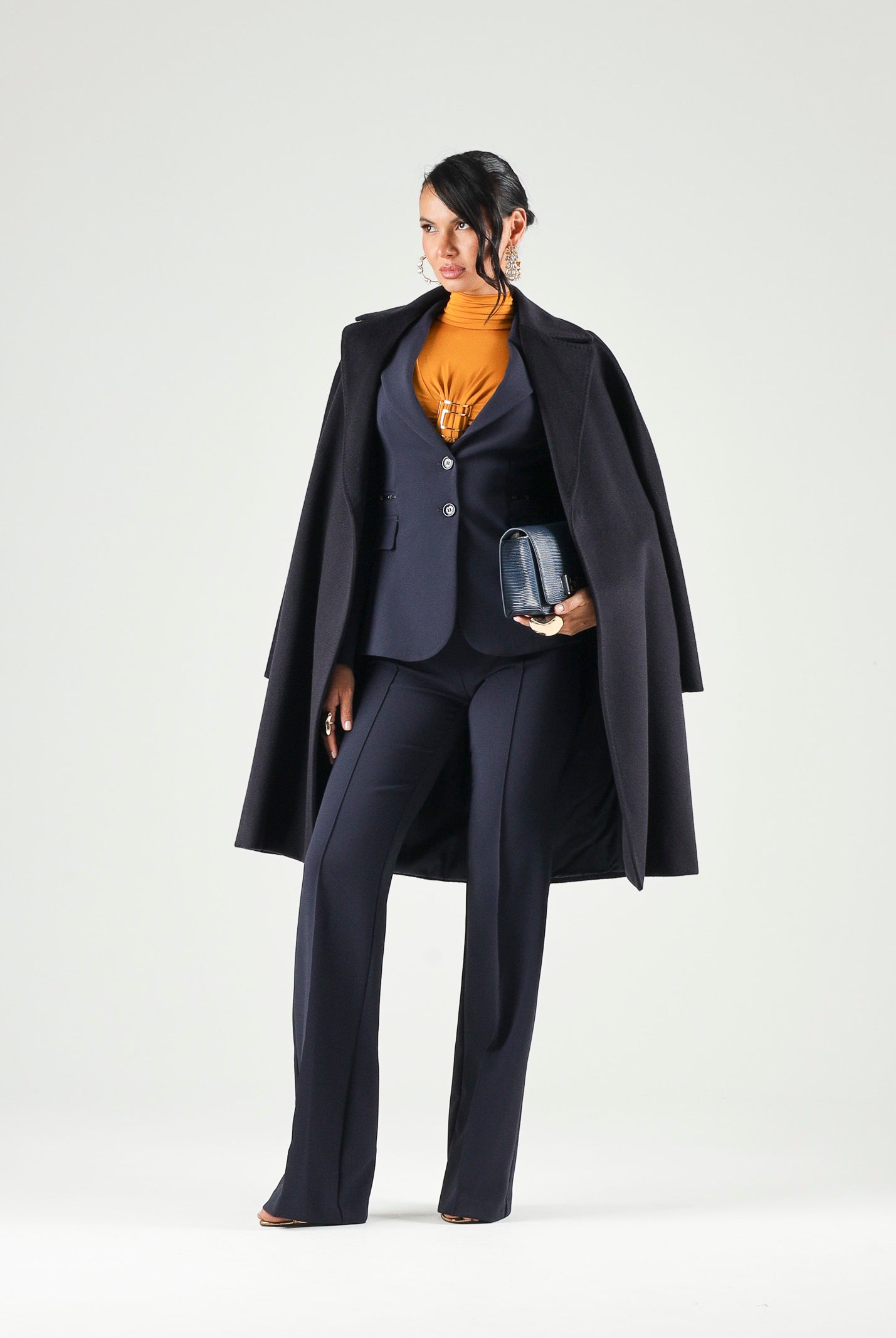ELISABETTA FRANCHI Pantalone IN DOPPIO CRÊPE STRETCH blu notte da donna con morsetto logo PA19666E2 H88 ELISABETTA FRANCHI