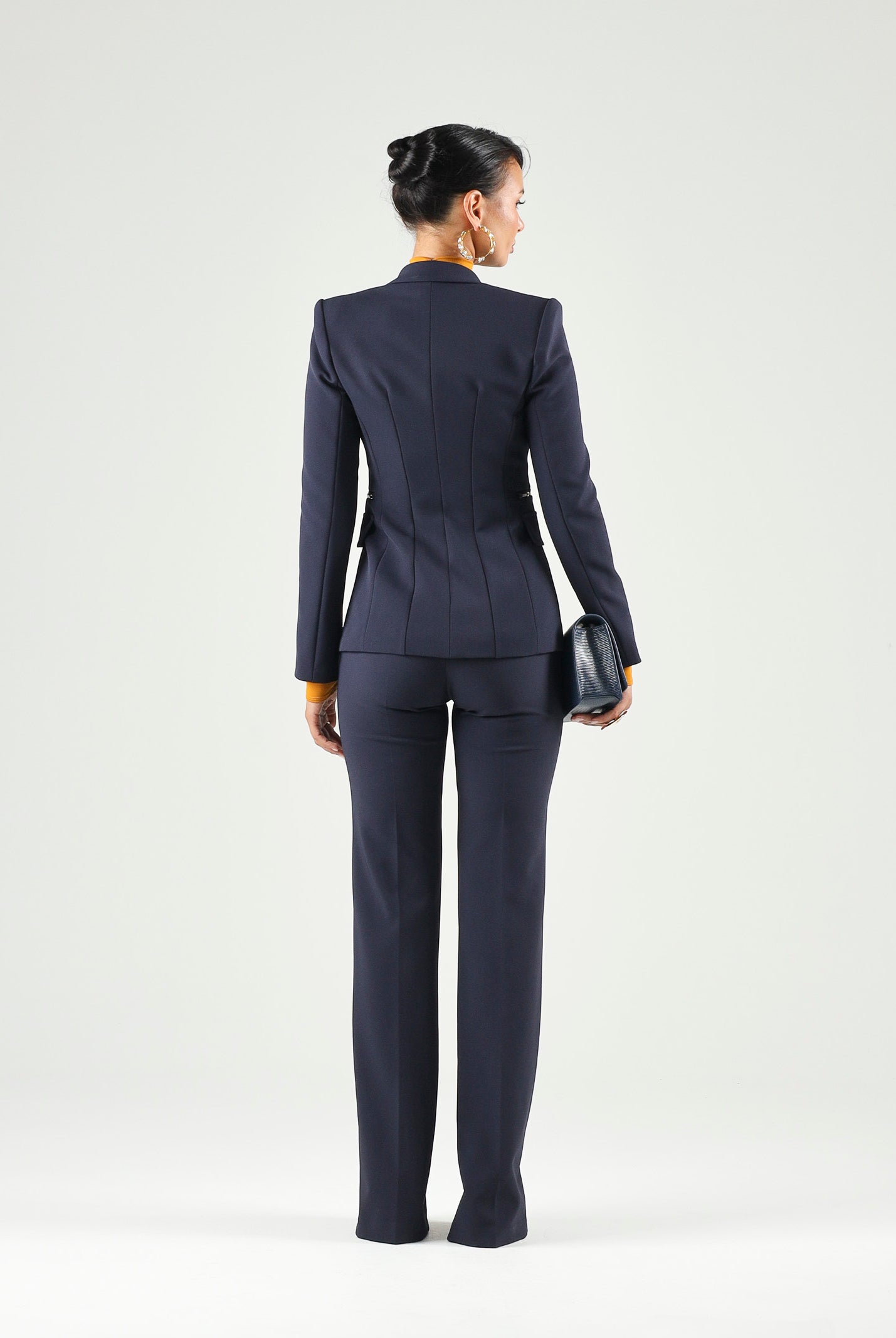ELISABETTA FRANCHI Pantalone IN DOPPIO CRÊPE STRETCH blu notte da donna con morsetto logo PA19666E2 H88 ELISABETTA FRANCHI