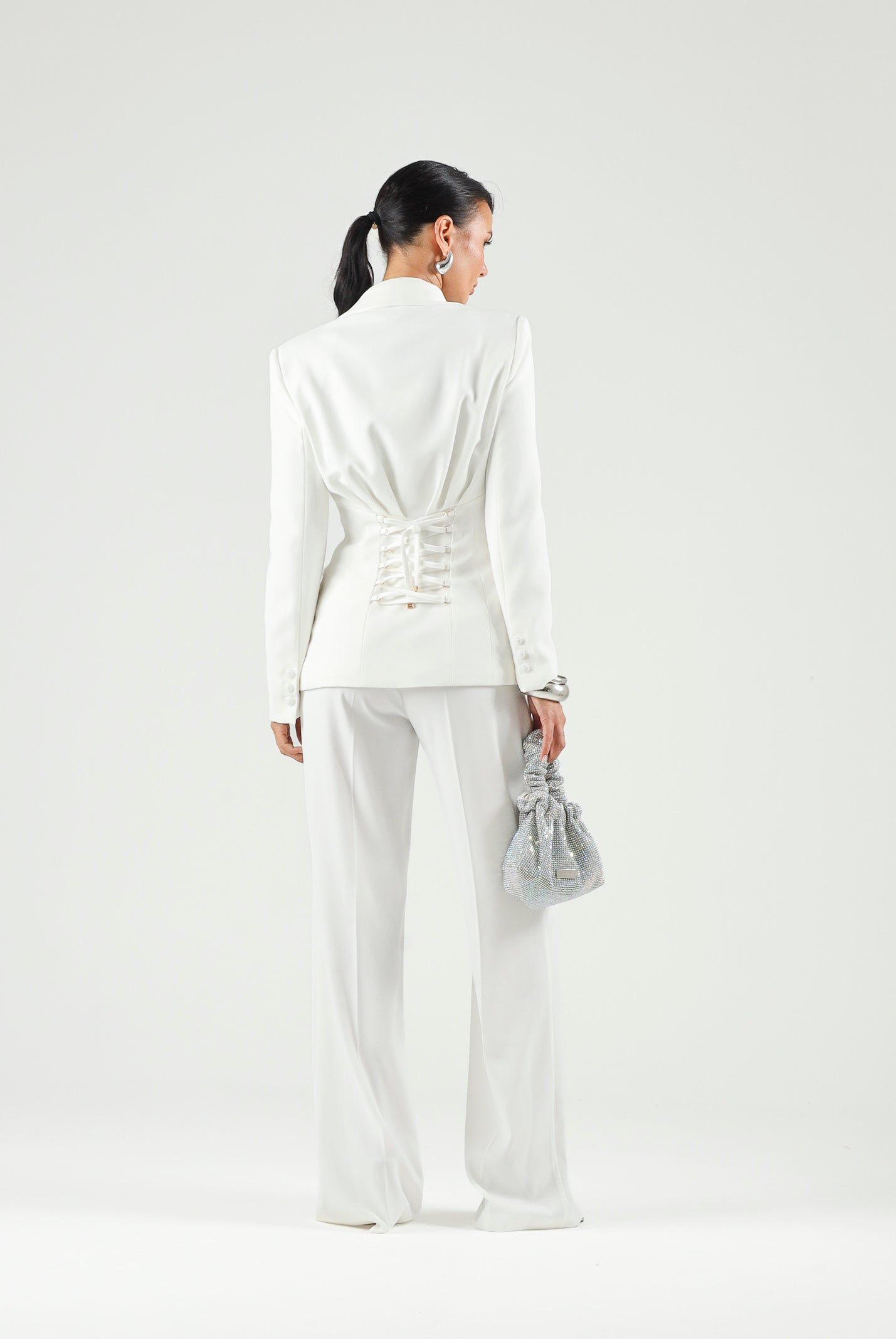 ELISABETTA FRANCHI Pantaloni IN CRÊPE burro da donna con cintura coordinata e dettaglio logo PA20766E2 360 ELISABETTA FRANCHI