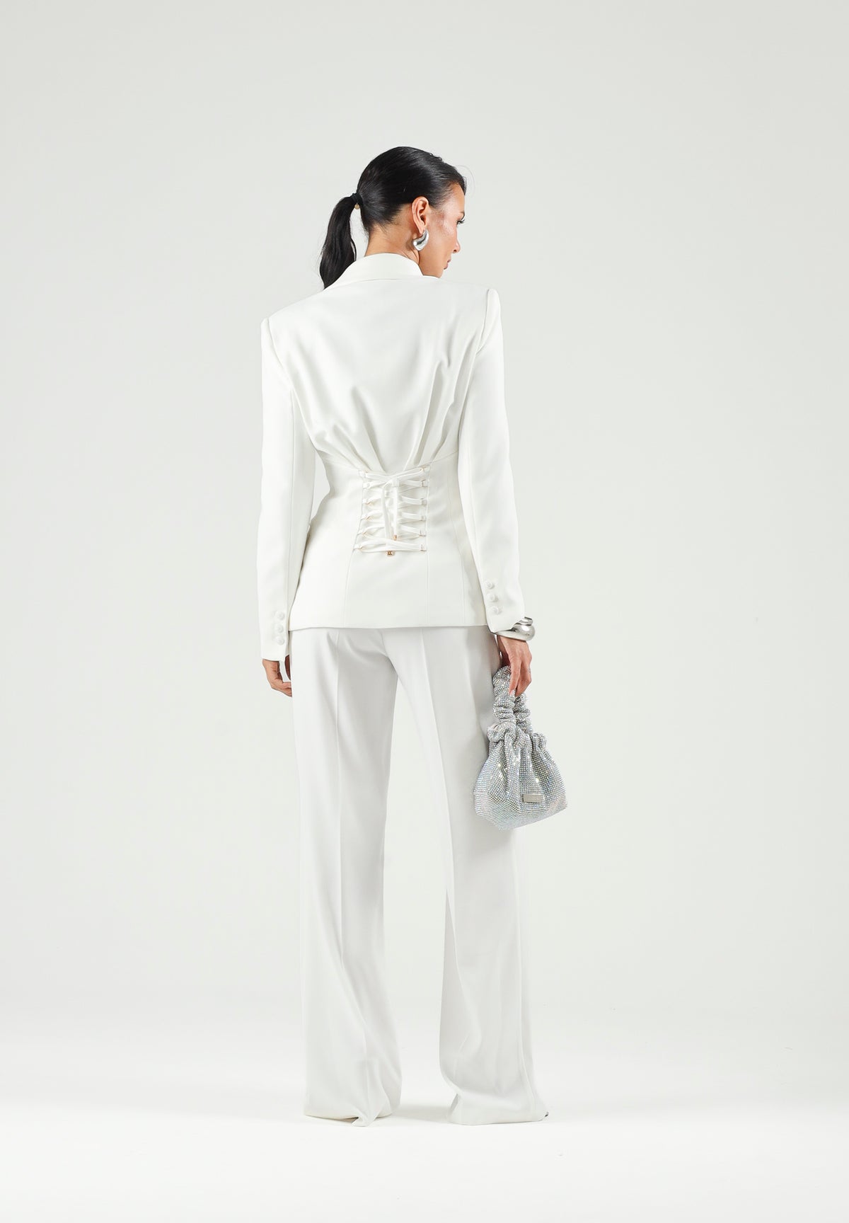 ELISABETTA FRANCHI Pantaloni IN CRÊPE burro da donna con cintura coordinata e dettaglio logo PA20766E2 360 ELISABETTA FRANCHI