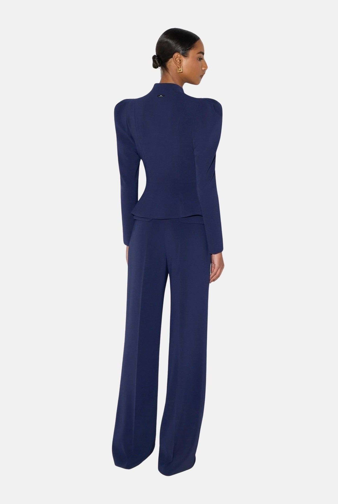 ELISABETTA FRANCHI Pantaloni IN CRÊPE blu notte da donna con cintura coordinata e dettaglio logo PA20766E2 H88 ELISABETTA FRANCHI