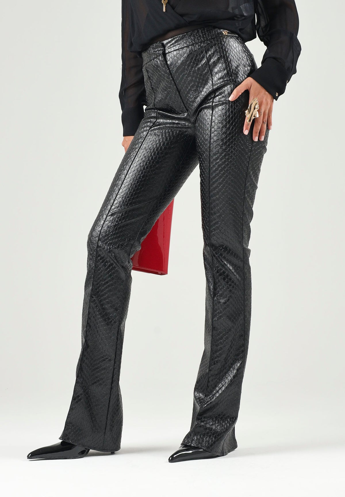 ELISABETTA FRANCHI Pantaloni con trama a squame nero da donna <BR/> PA22567E2 110 ELISABETTA FRANCHI