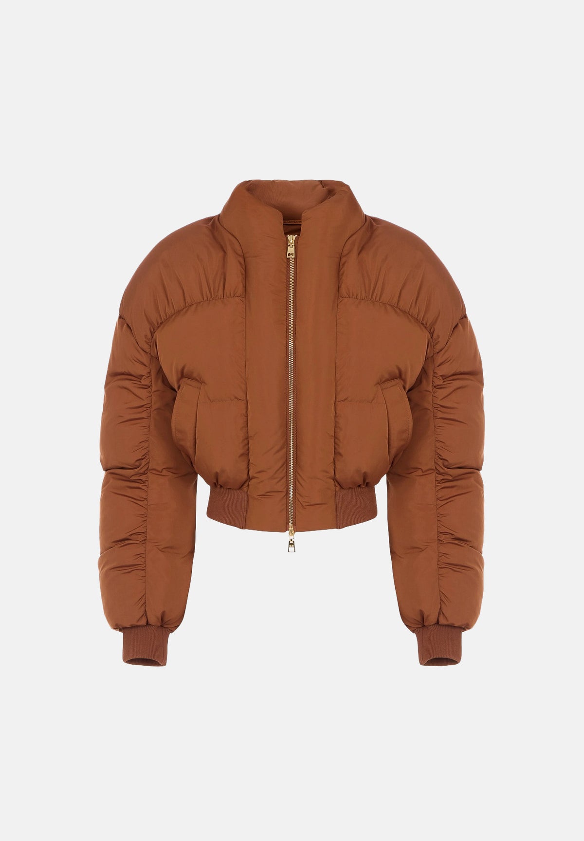 ELISABETTA FRANCHI Piumino corto sigaro-marrone da donna con chiusura full zip dorata. PI96D66E2 FK3 ELISABETTA FRANCHI
