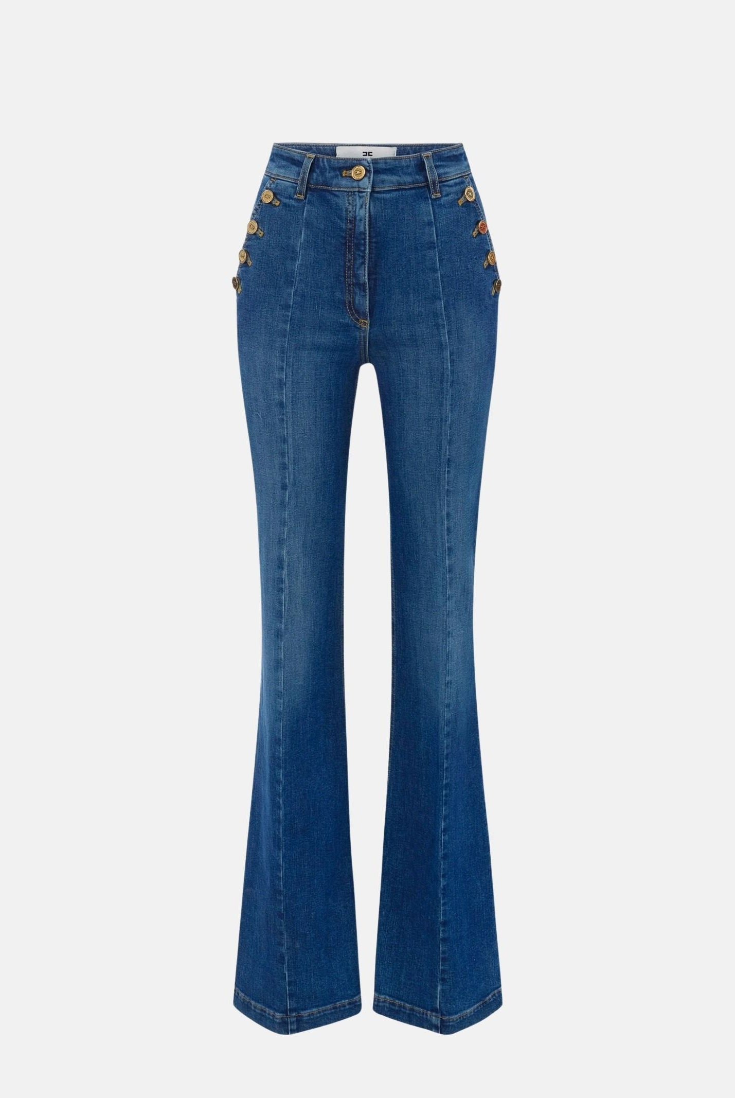ELISABETTA FRANCHI Jeans a palazzo navy-vintage-blu, da donna con bottoniera laterale <BR/> PJ12D66E2 139 ELISABETTA FRANCHI