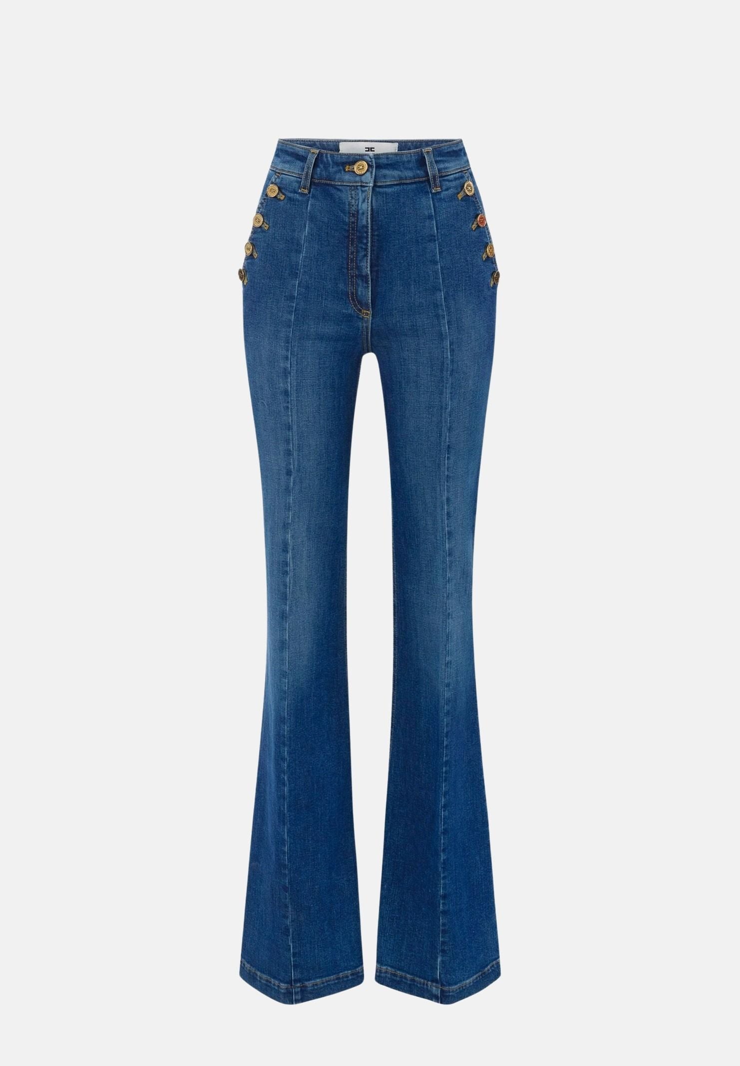 ELISABETTA FRANCHI Jeans a palazzo navy-vintage-blu, da donna con bottoniera laterale <BR/> PJ12D66E2 139 ELISABETTA FRANCHI