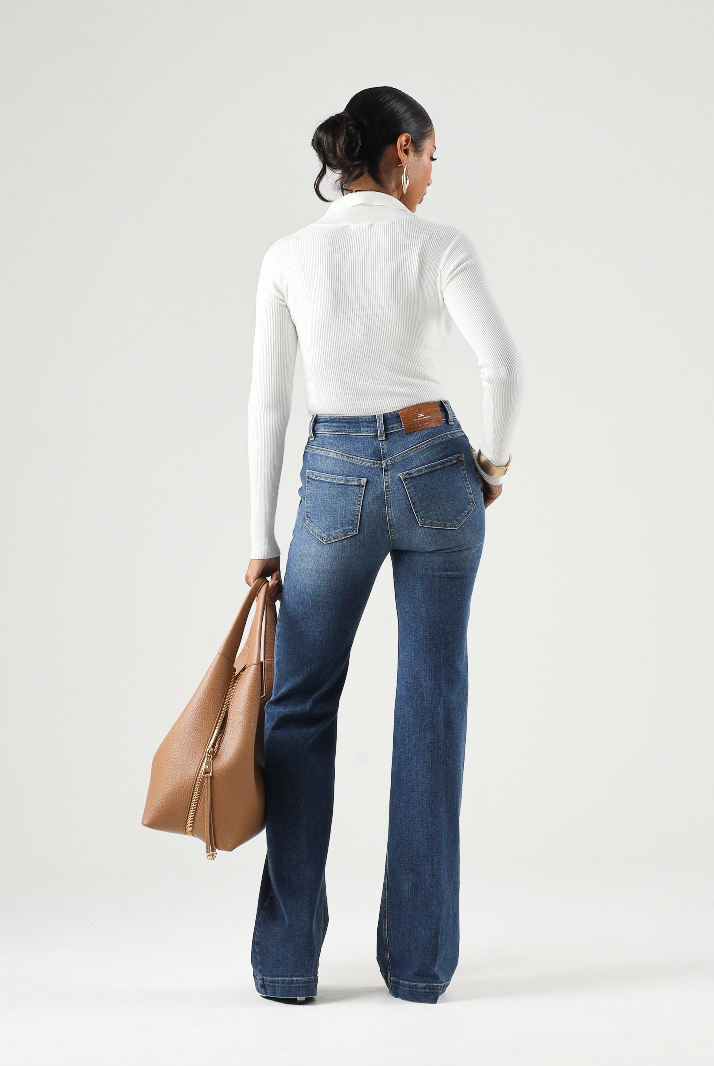 ELISABETTA FRANCHI Jeans a palazzo navy-vintage-blu, da donna con bottoniera laterale <BR/> PJ12D66E2 139 ELISABETTA FRANCHI