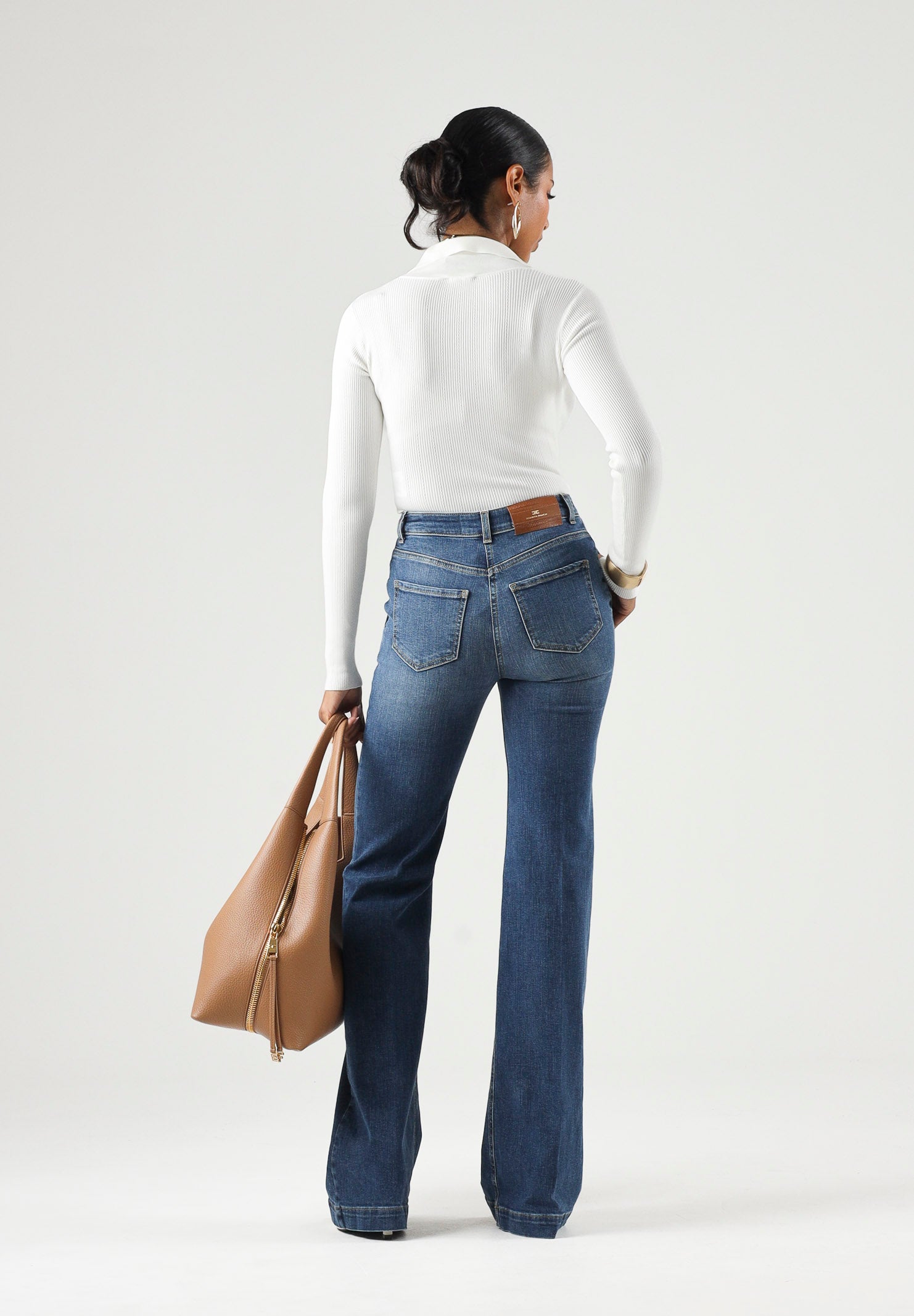 ELISABETTA FRANCHI Jeans a palazzo navy-vintage-blu, da donna con bottoniera laterale <BR/> PJ12D66E2 139 ELISABETTA FRANCHI