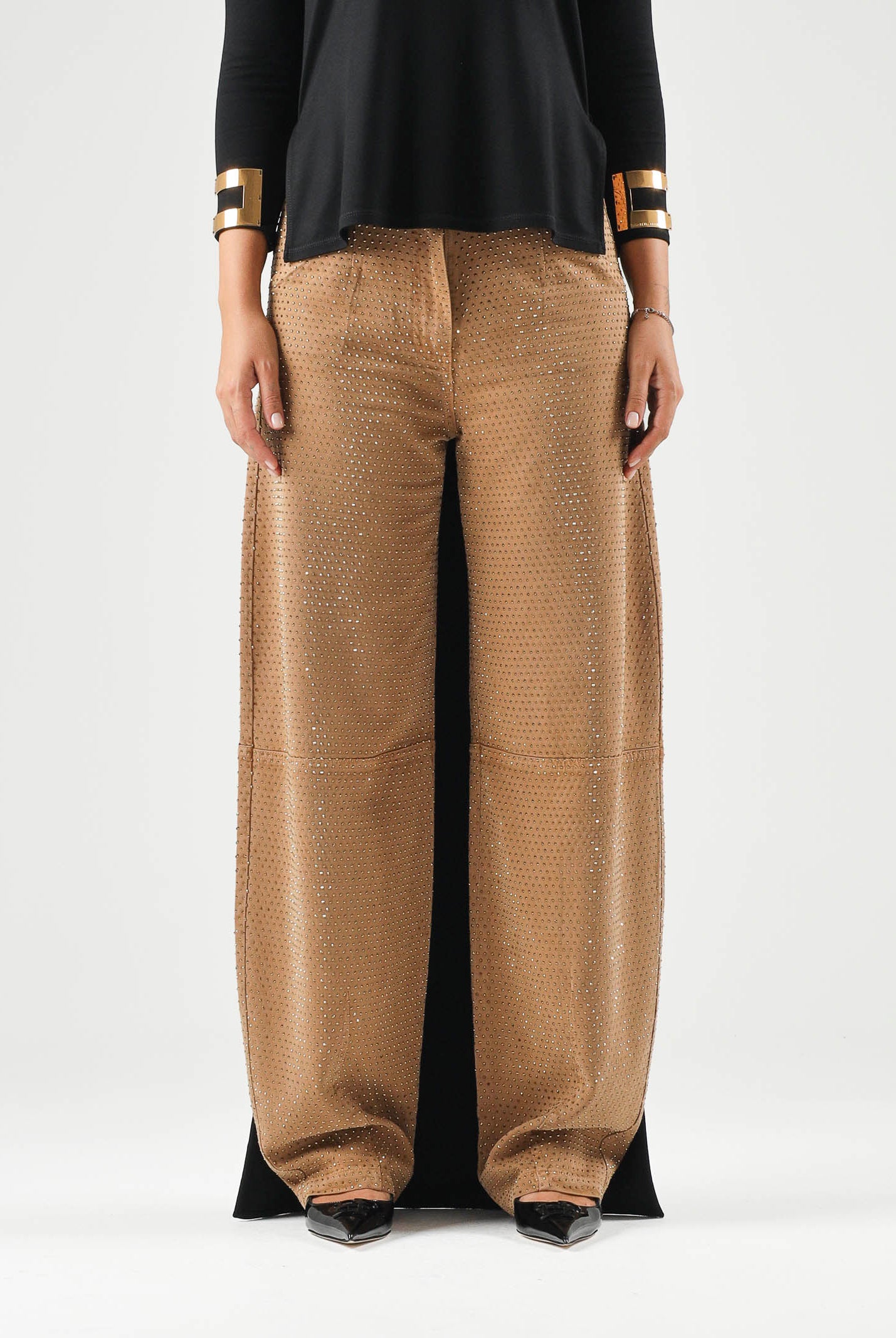 ELISABETTA FRANCHI Pantalone PALAZZO A VITA ALTA Daino, marrone cammello da donna PJ16D66E2 AI6 ELISABETTA FRANCHI